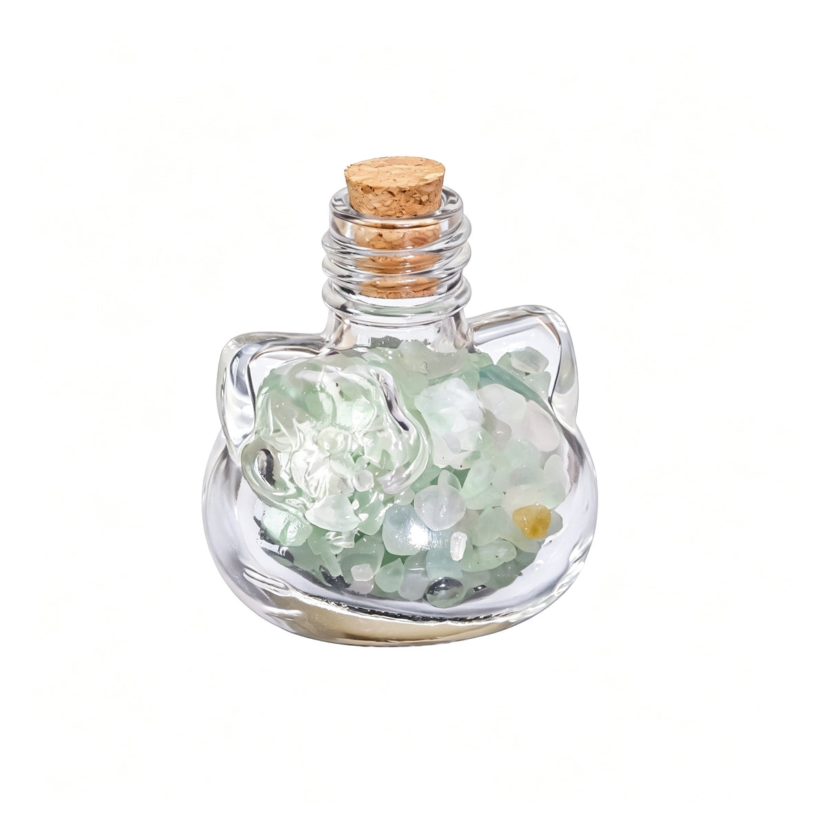 RYS Natural Crystal Chips Wish Bottle Cat Skull Shaped Glass Cork Bottle Halloween Home Decor Gift