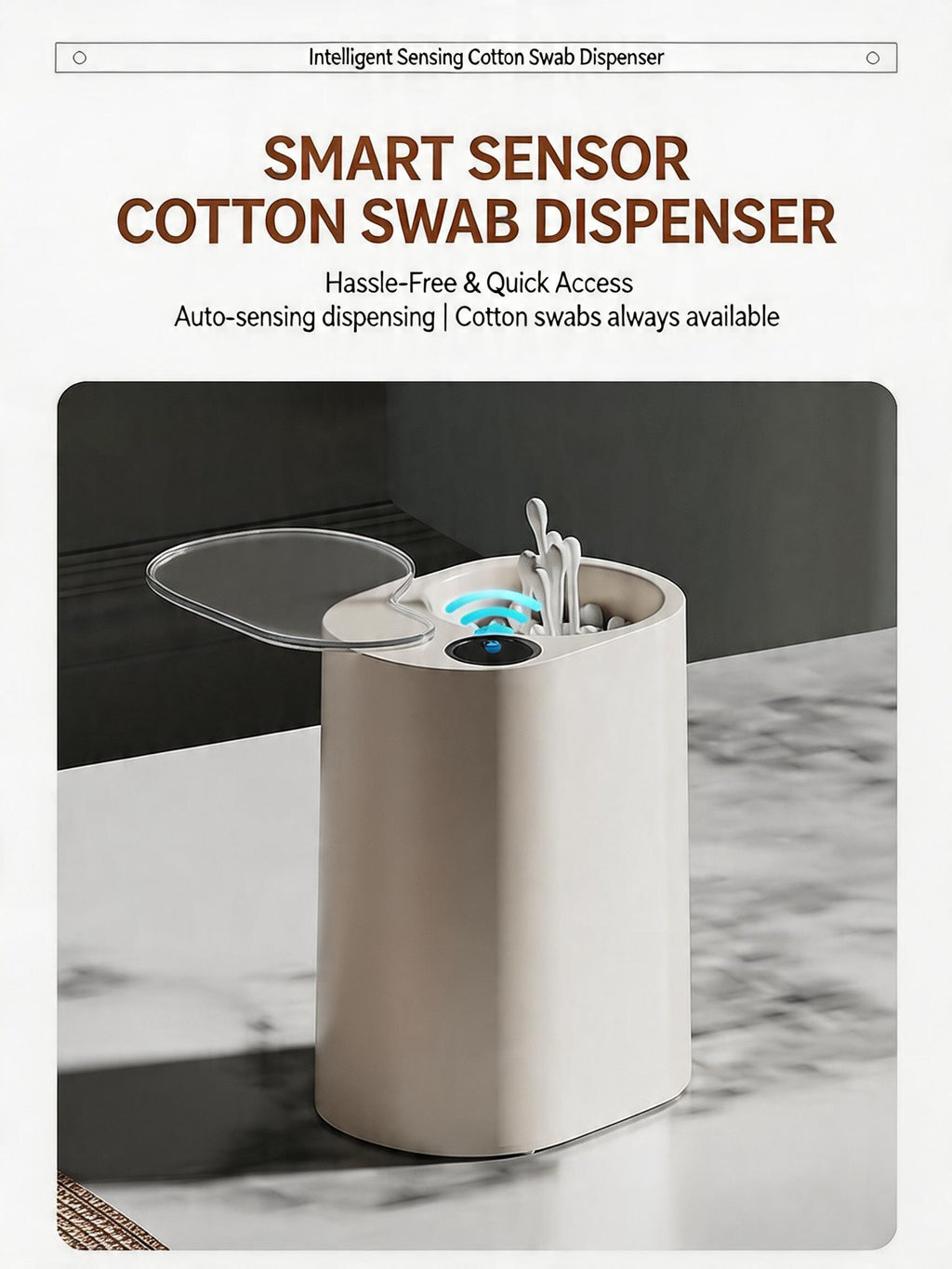 EST Automatic Sensor Cotton Swab Dispenser, Rechargeable/Battery Operated Electric Cotton Bud Storage Box for Bathroom & Home