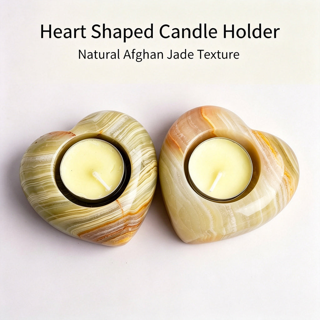 RYS Natural Afghanistan Jade Candle Holder, Elephant Square Heart Shape, Aromatherapy Wax Base, Raw Stone Decor for Home Decor