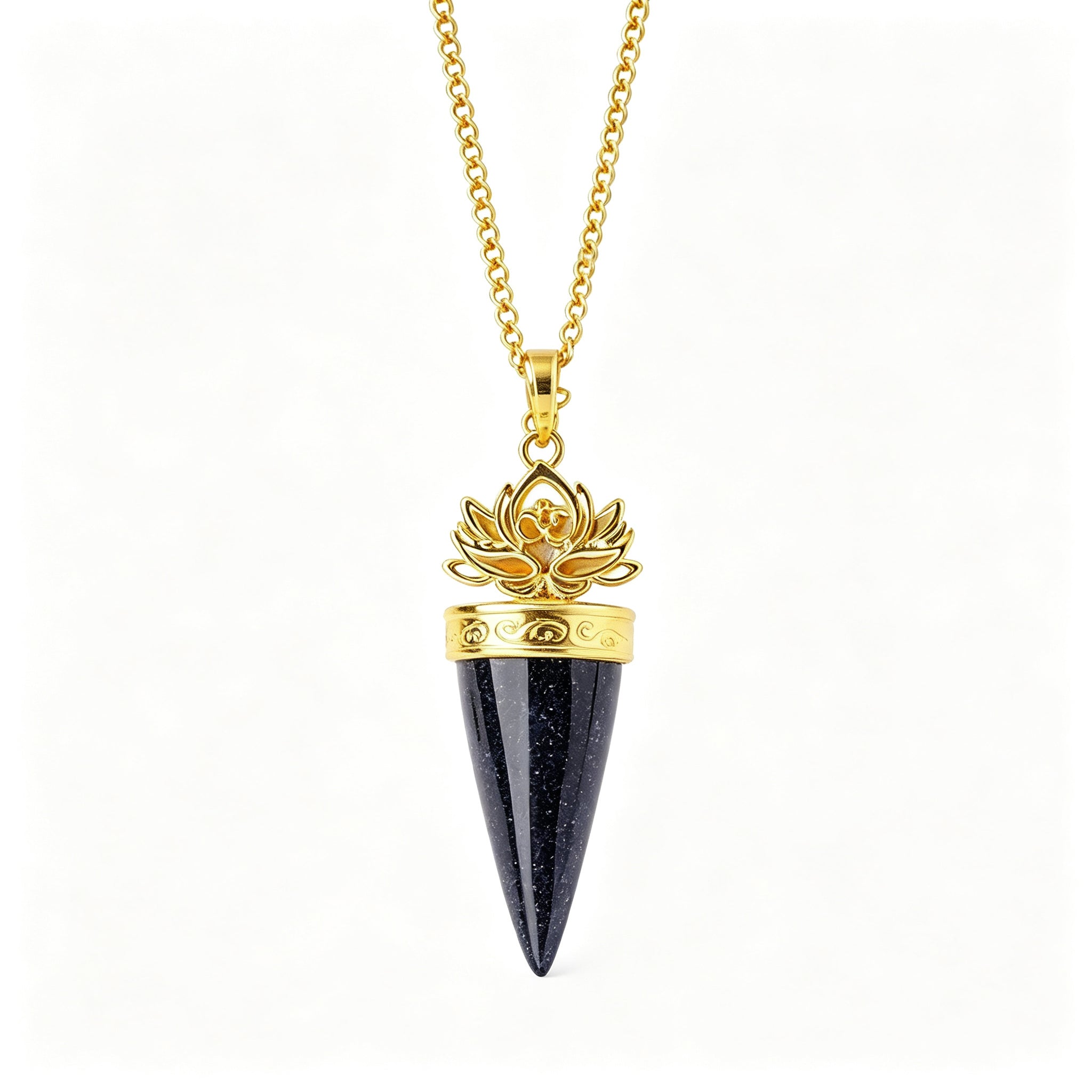 RYS Natural Crystal Golden Cone Pendulum Pendant with Chain