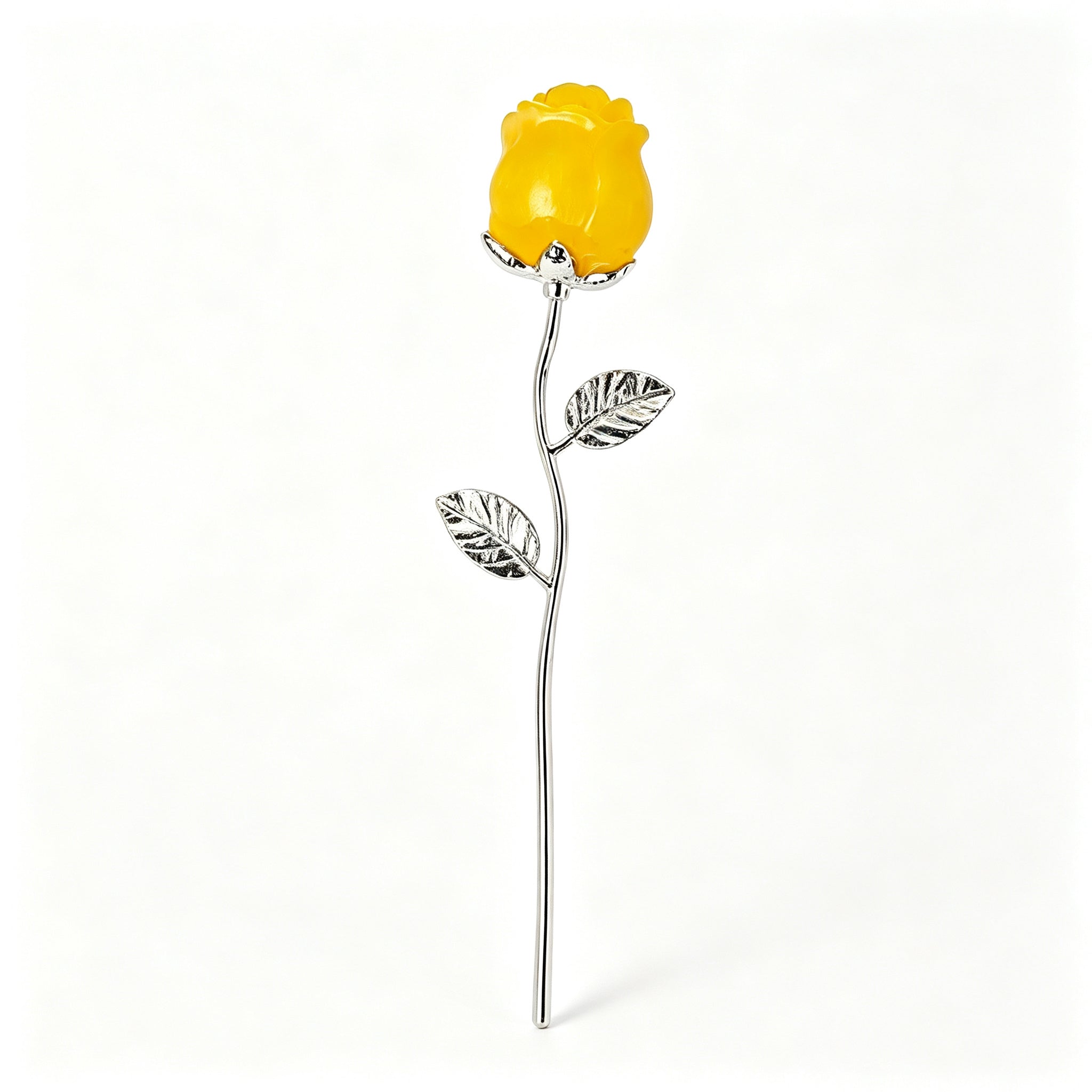 RYS Natural Crystal Rose Flower Figurine | Hand-Carved Gemstone Rose with Gold/Silver Metal Stem - Valentine's & Wedding Favor Gift