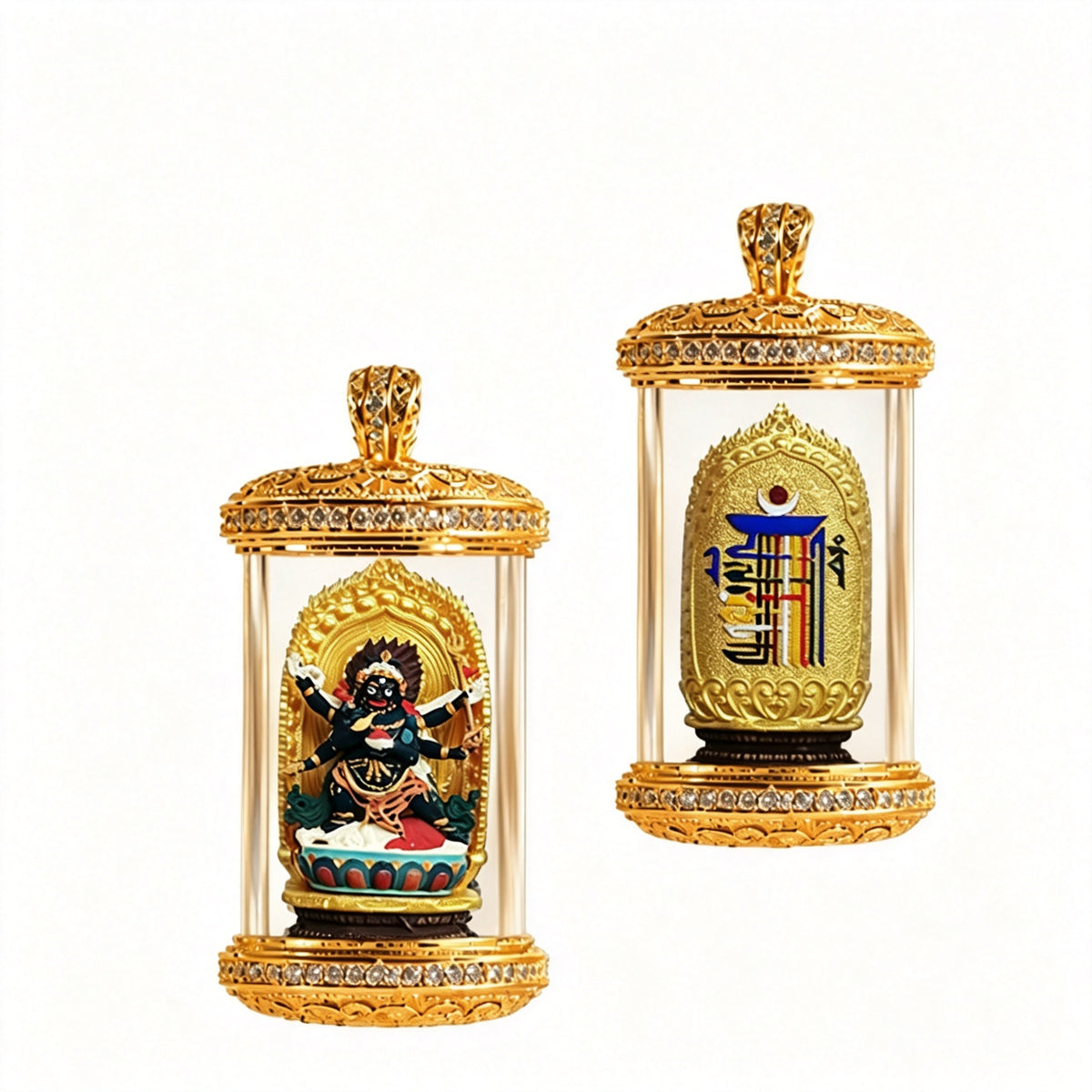 PTR Brass Hand‑painted 3D Statue Pendant Cylindrical Hollow Locket Necklace