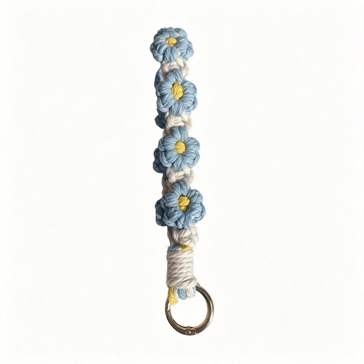 JXG Handwoven Daisy Macrame Keychain Wristlet Boho Cotton Flower Key Ring Bag Charm