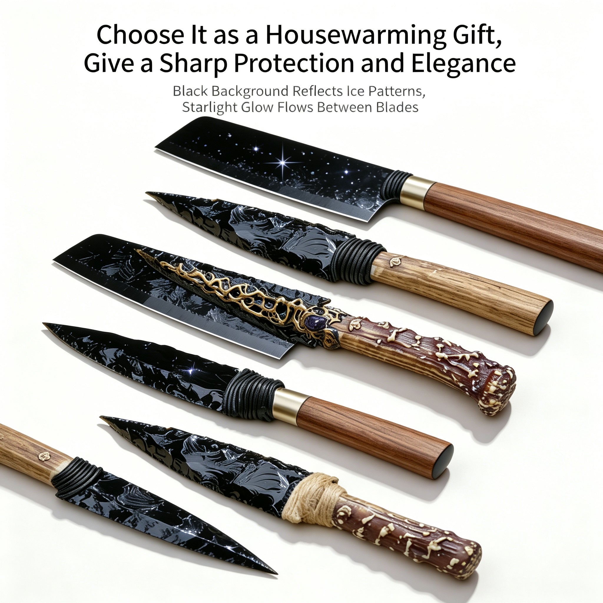 RYS Natural Obsidian Crystal Dagger, Hand Carved Stone Blade with Wooden Handle, Random Style for Altar & Decoration