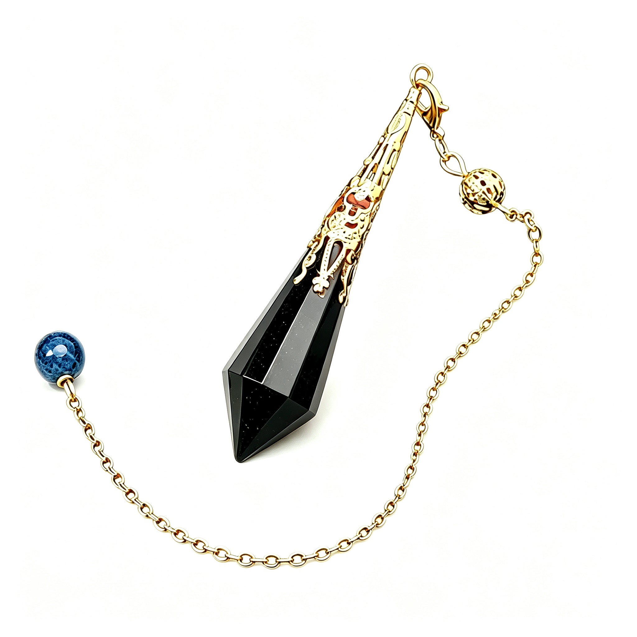 RYS 12 Facet Natural Crystal Pendulum Pendant, Raw Stone Dowsing Pendulum for Meditation Divination, Healing Crystal Jewelry