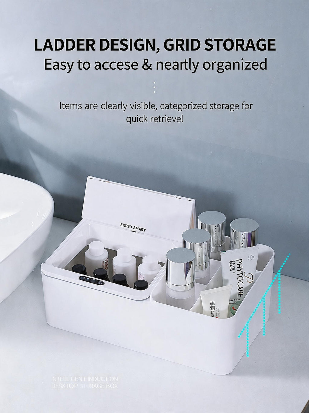 EST Smart Sensor Desktop Storage Box, Automatic Open Multi-Grid Organizer