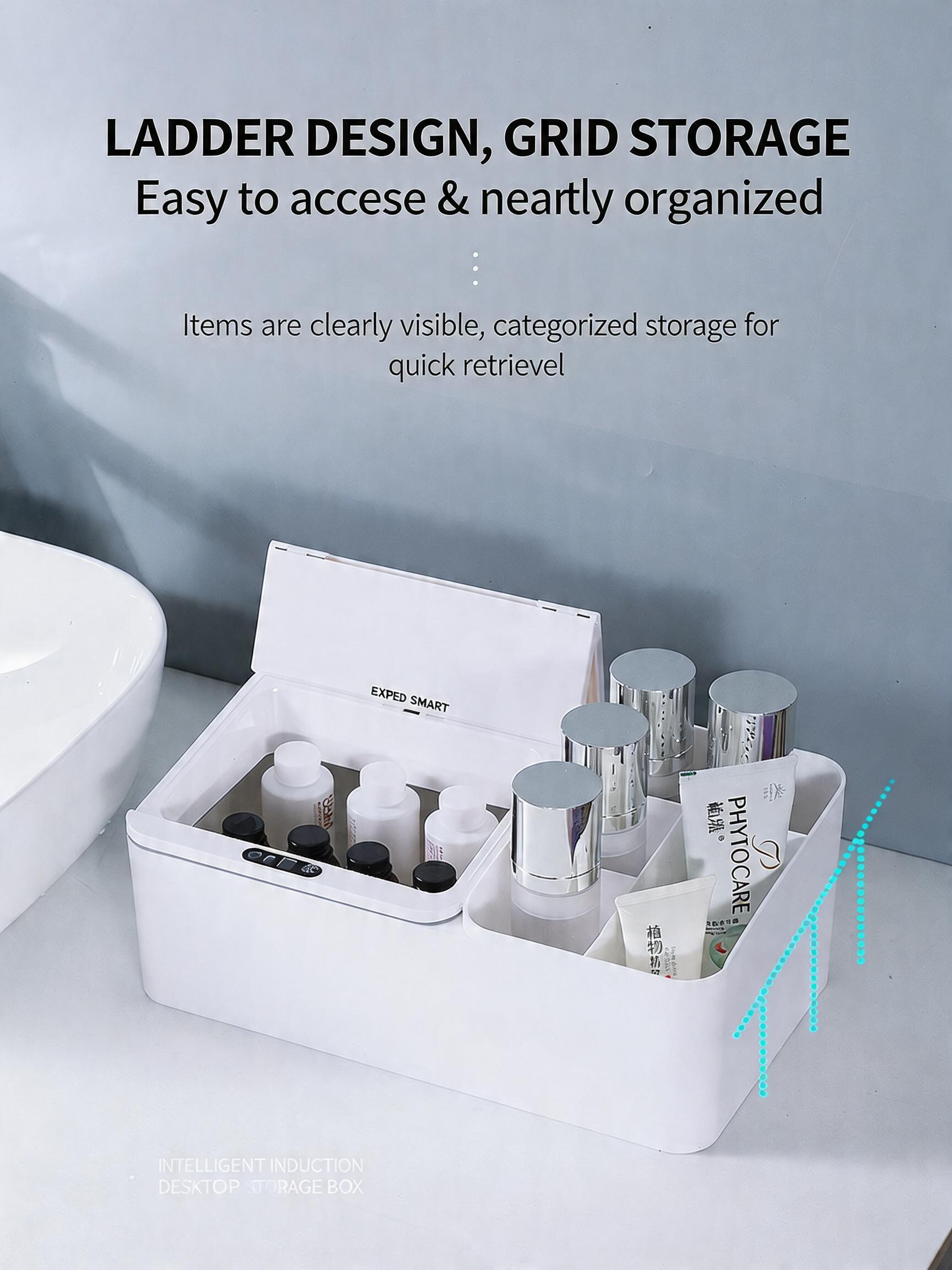 EST Smart Sensor Desktop Storage Box, Automatic Open Multi-Grid Organizer
