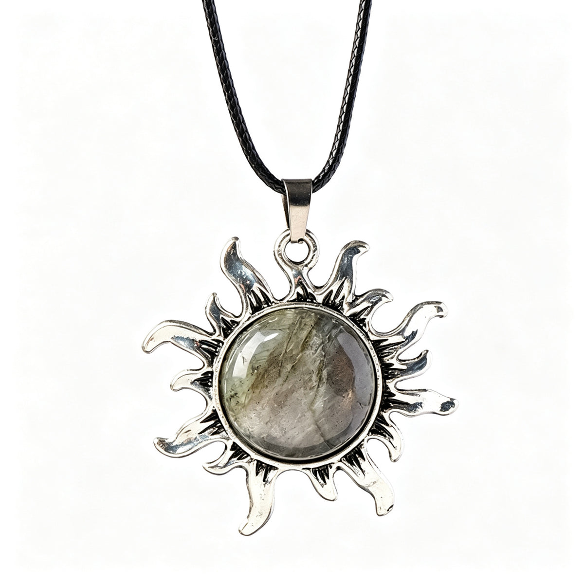 RYS Natural Gemstone Sun Pendant Vintage Alloy Charm for Necklace Jewelry Making