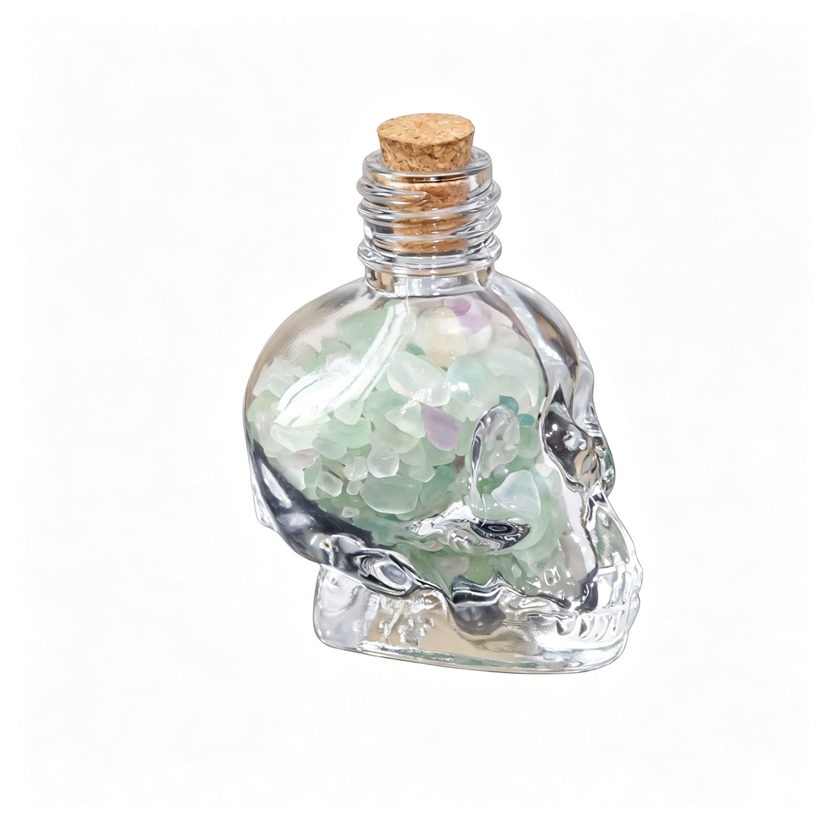 RYS Natural Crystal Chips Wish Bottle Cat Skull Shaped Glass Cork Bottle Halloween Home Decor Gift