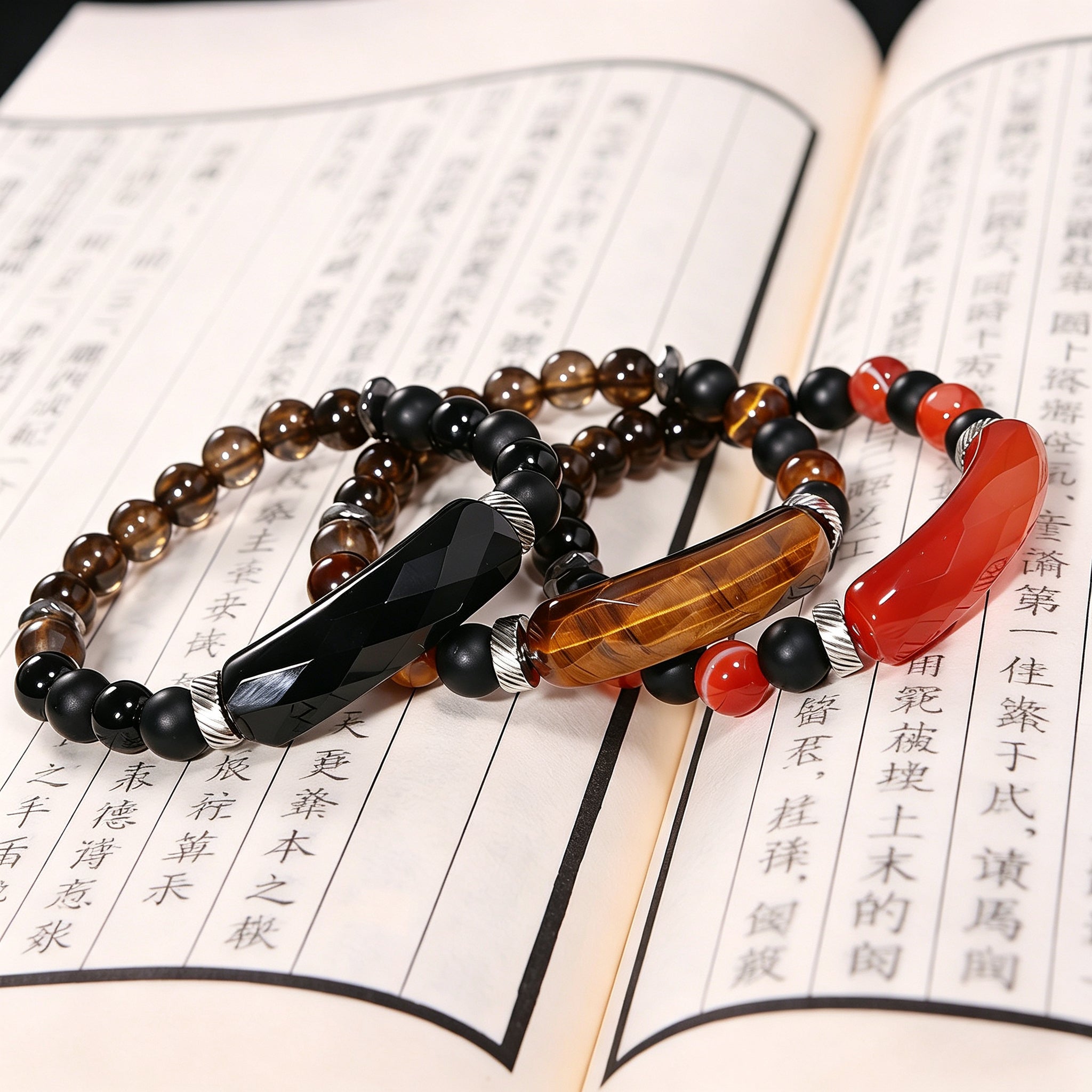 RYS Natural Crystal Beaded Bracelet - Handmade Agate & Tiger Eye Wristband