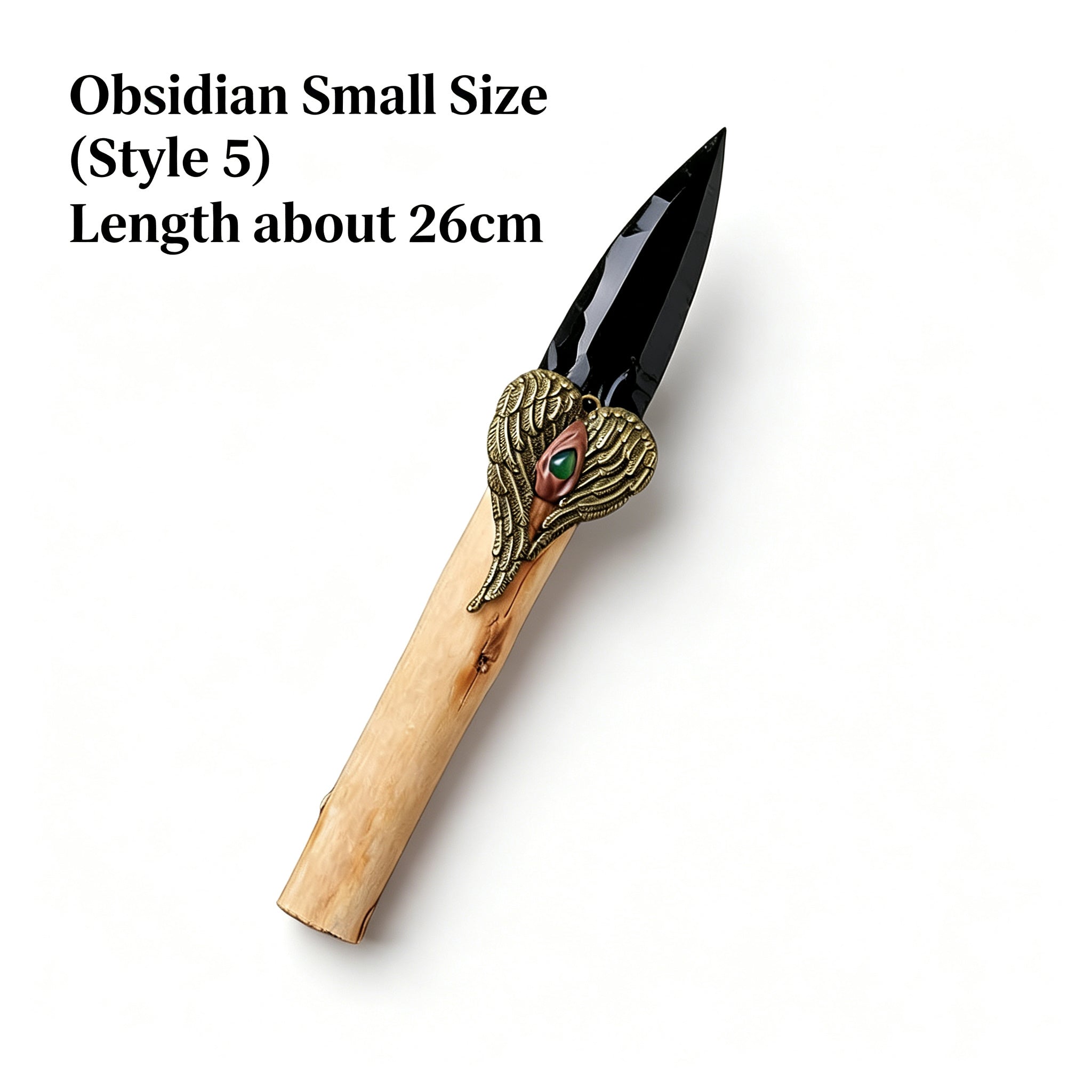 RYS Natural Obsidian Crystal Arrowhead, Hand Knapped Stone Tip with Wooden/Alloy Handle, Decorative & Ritual Use