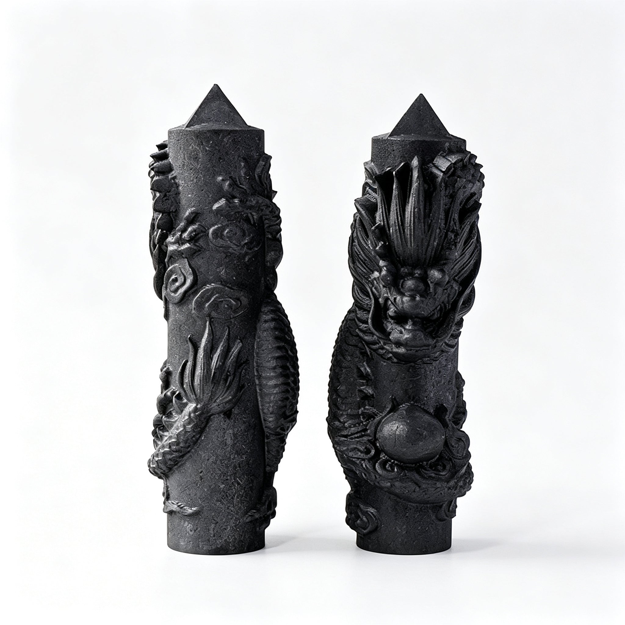 RYS Natural Russian Shungite Dragon Pillar Ornament | Hand-Carved Crystal Sculpture (Eastern/Western Dragon, 2 Sizes)
