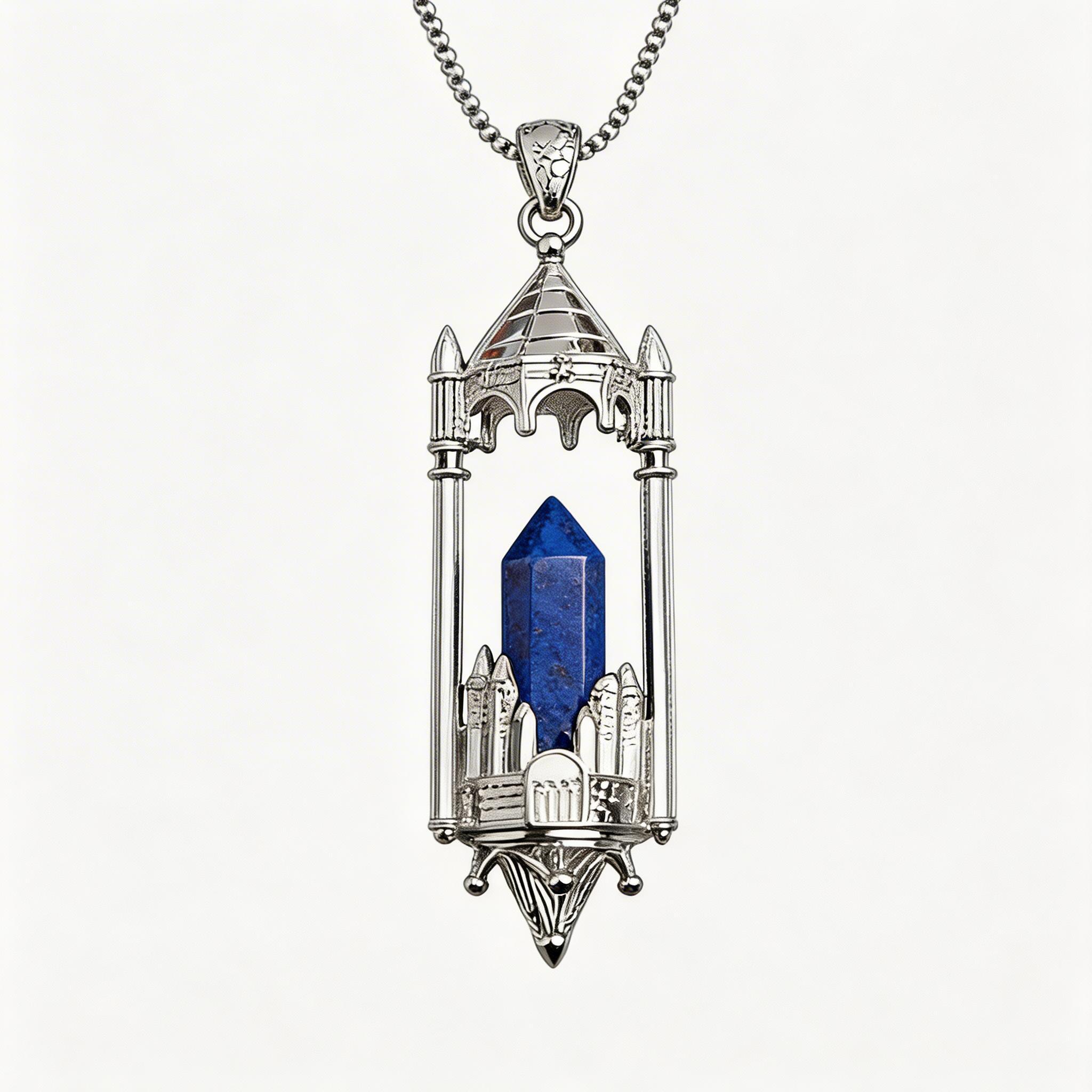 RYS Fantasy Castle Natural Crystal Point Pendant | Multi-Metal (Titanium/Silver/Gold) Options, Includes Chain