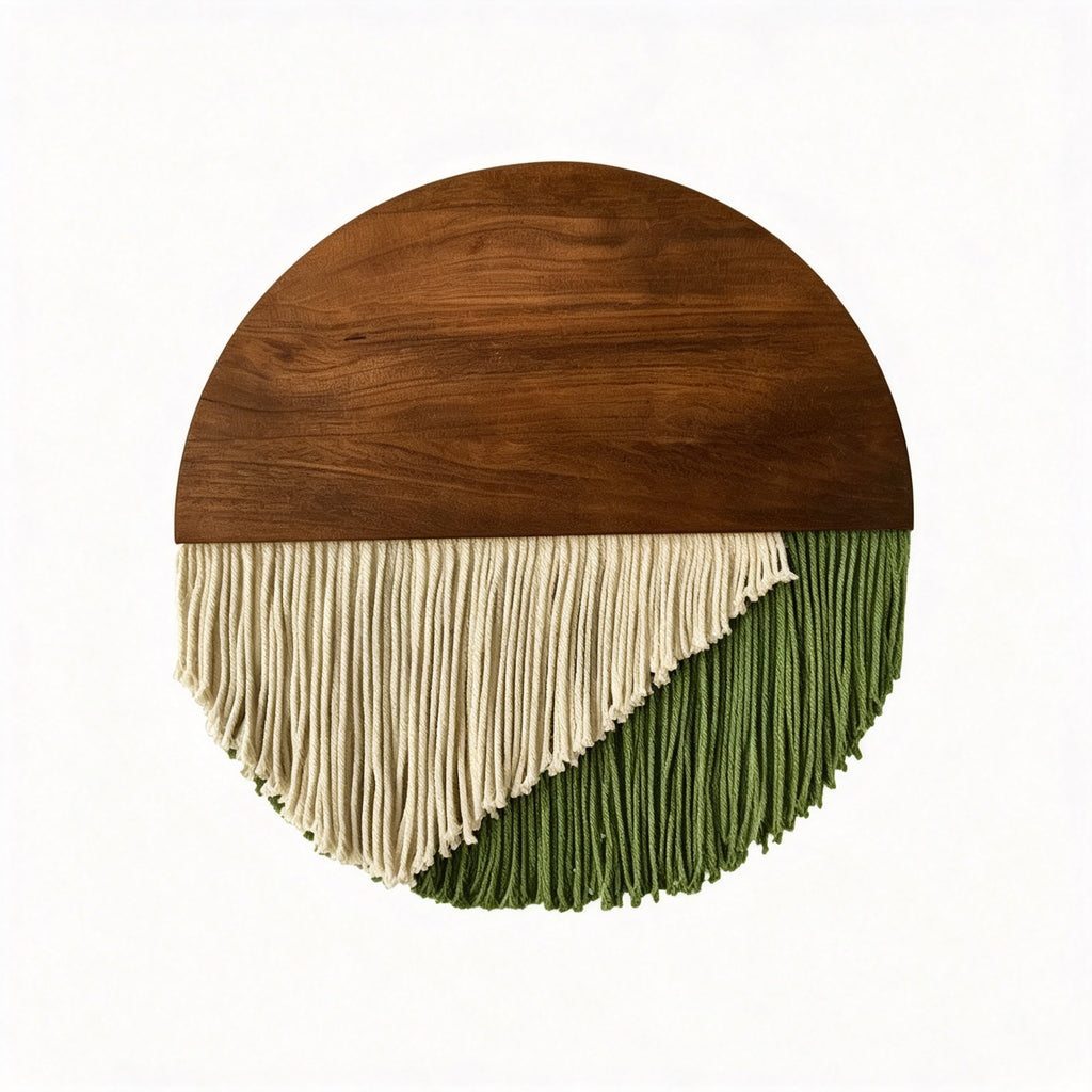 JXG Half‑Round Wood Board Cotton Rope Tassel Wall Tapestry Boho Wall Hanging Decor