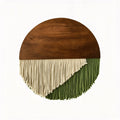 JXG Half‑Round Wood Board Cotton Rope Tassel Wall Tapestry Boho Wall Hanging Decor