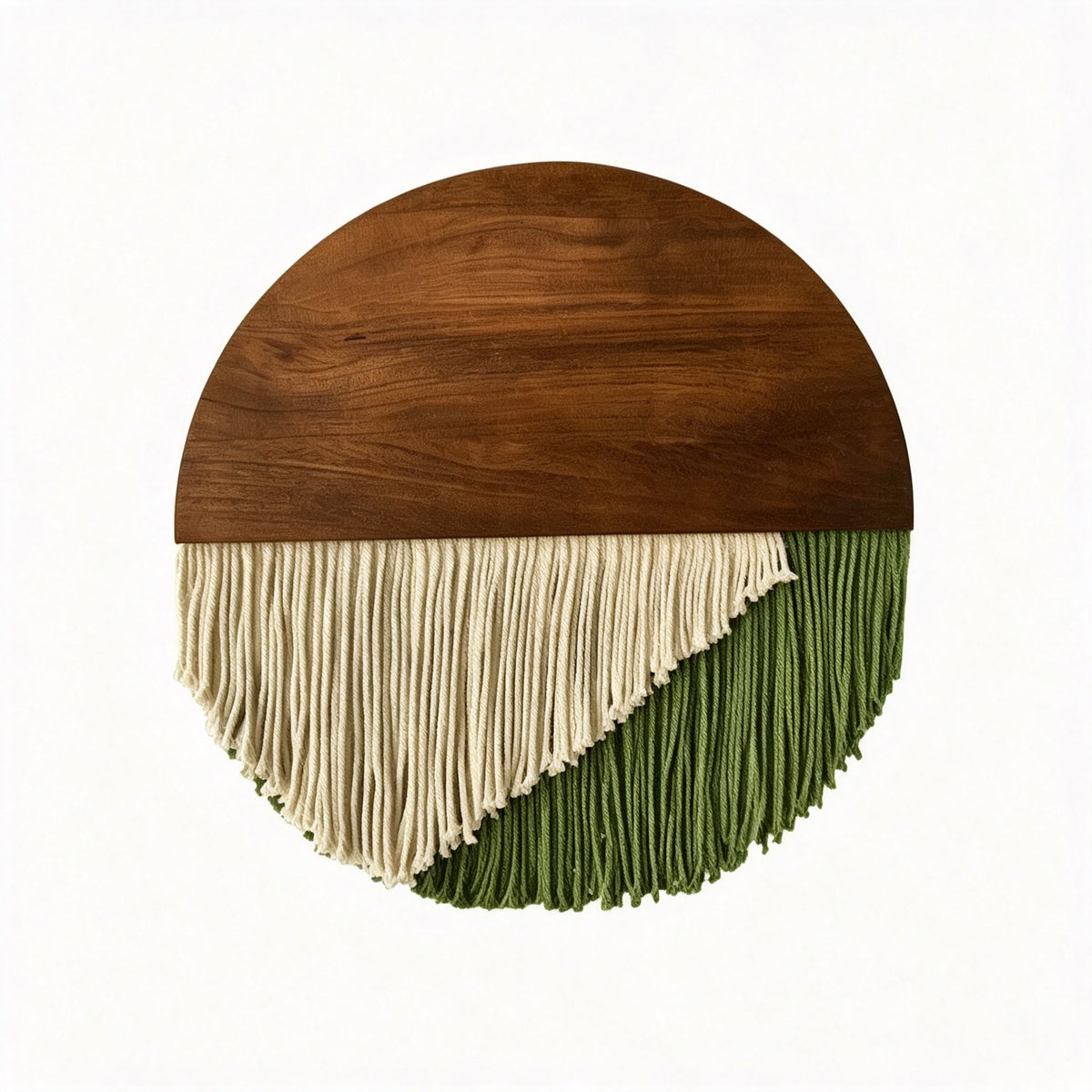 JXG Half‑Round Wood Board Cotton Rope Tassel Wall Tapestry Boho Wall Hanging Decor