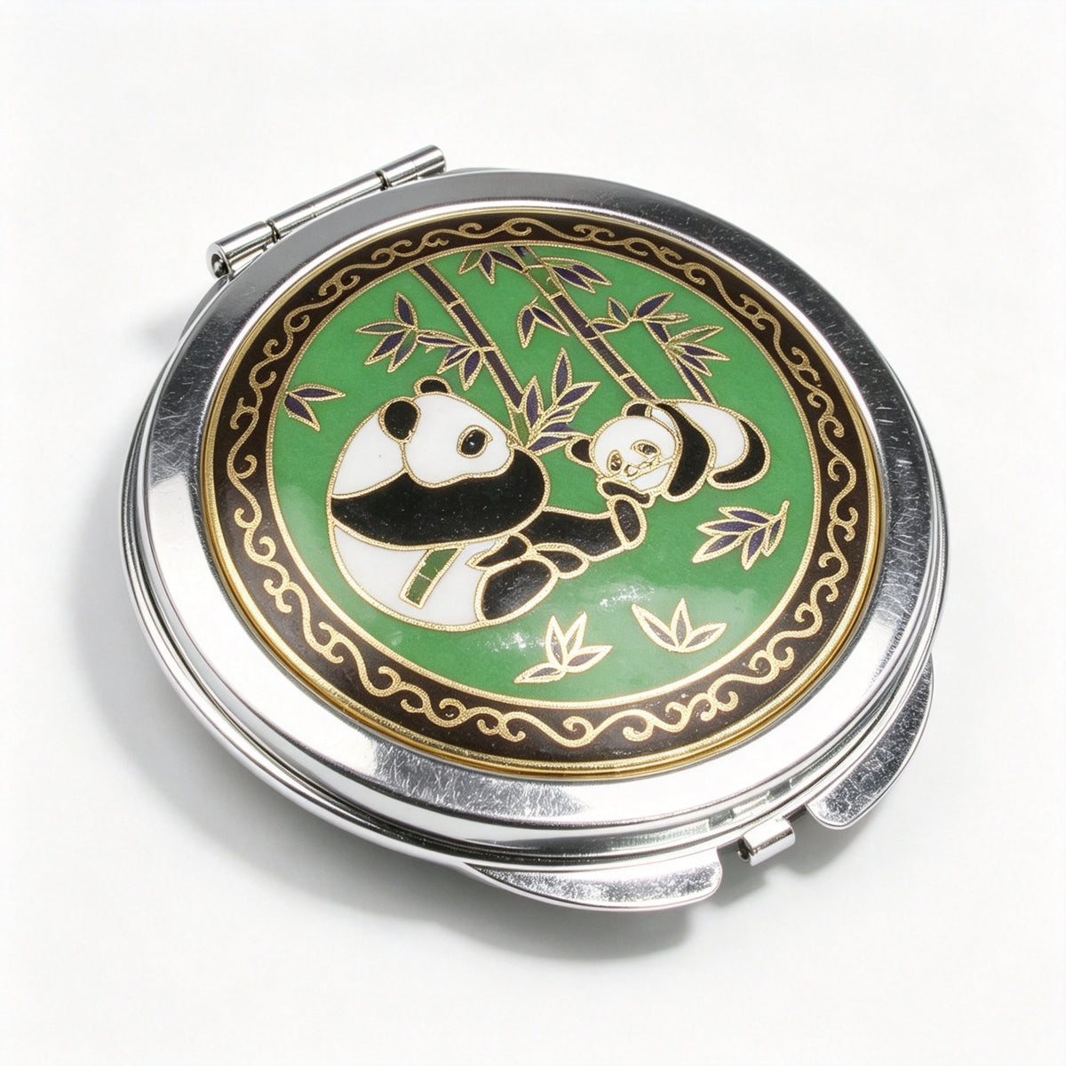 JCJ Vintage Beijing Cloisonne Compact Mirror, Antique Export‑Stock Enamel Collectible Makeup Mirror, Cultural Art Gift