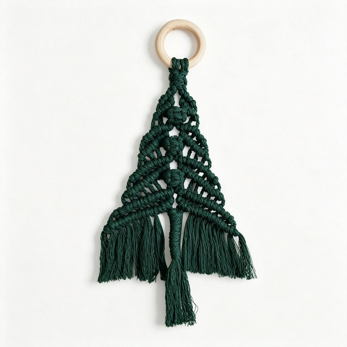JSE Handwoven Cotton Cord Christmas Tree Wall Hanging Boho Holiday Decor