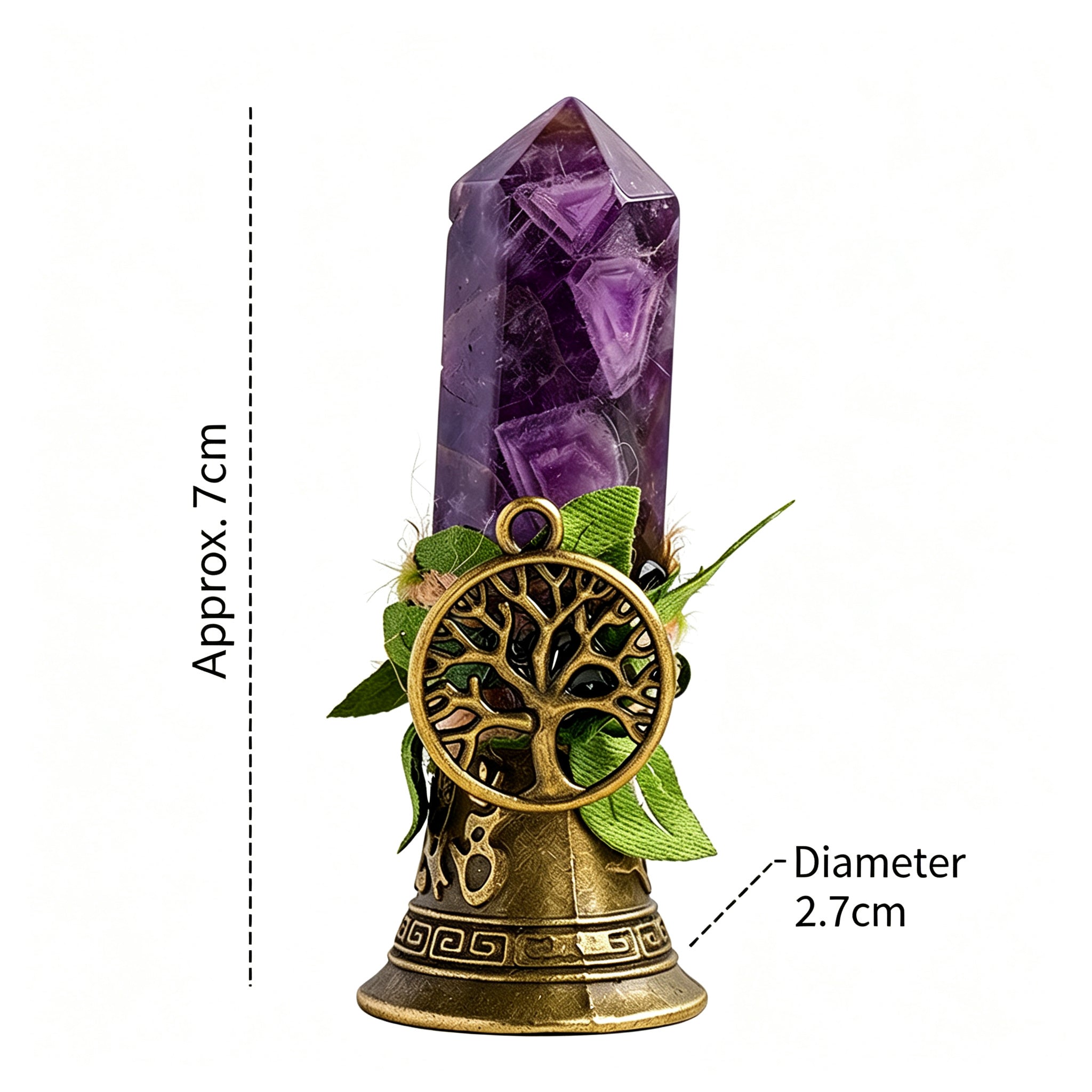 RYS Crystal Point Hand Bell with Tree of Life Charm - Natural Gemstone Decorative Ornament for Home & Spiritual Gifts