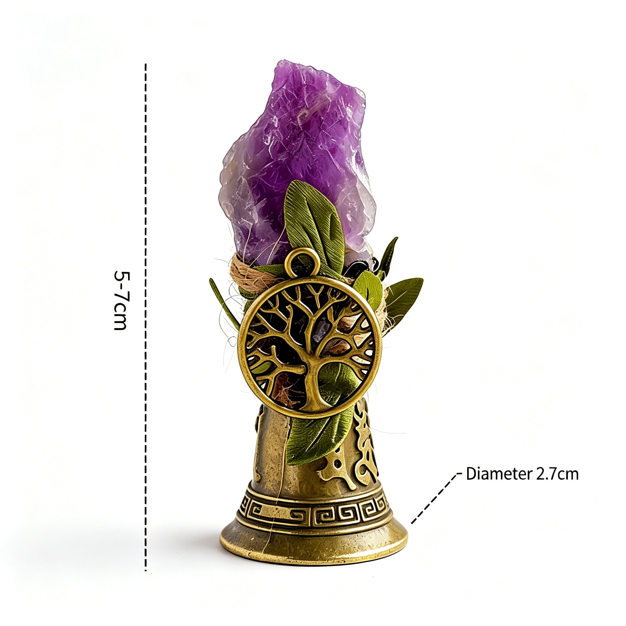 RYS Crystal Point Hand Bell with Tree of Life Charm - Natural Gemstone Decorative Ornament for Home & Spiritual Gifts