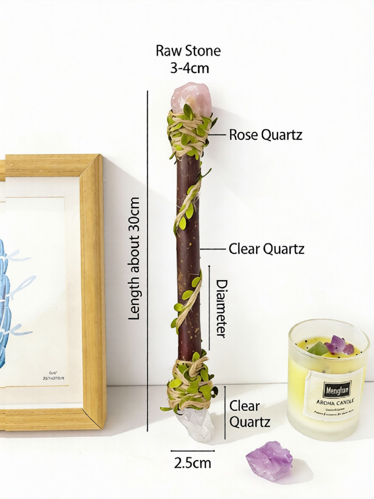 RYS Natural Crystal Wizard Wand, Handmade Wooden Crystal Scepter for Witchcraft, Healing & Home Decor - Perfect Spiritual Gift