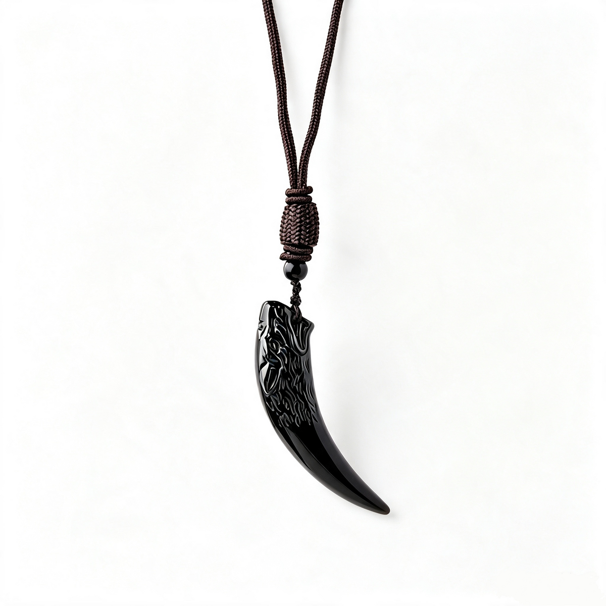 RYS Natural Obsidian Wolf Tooth Pendant Necklace for Men, Minimalist Daily Wear Jewelry Gift