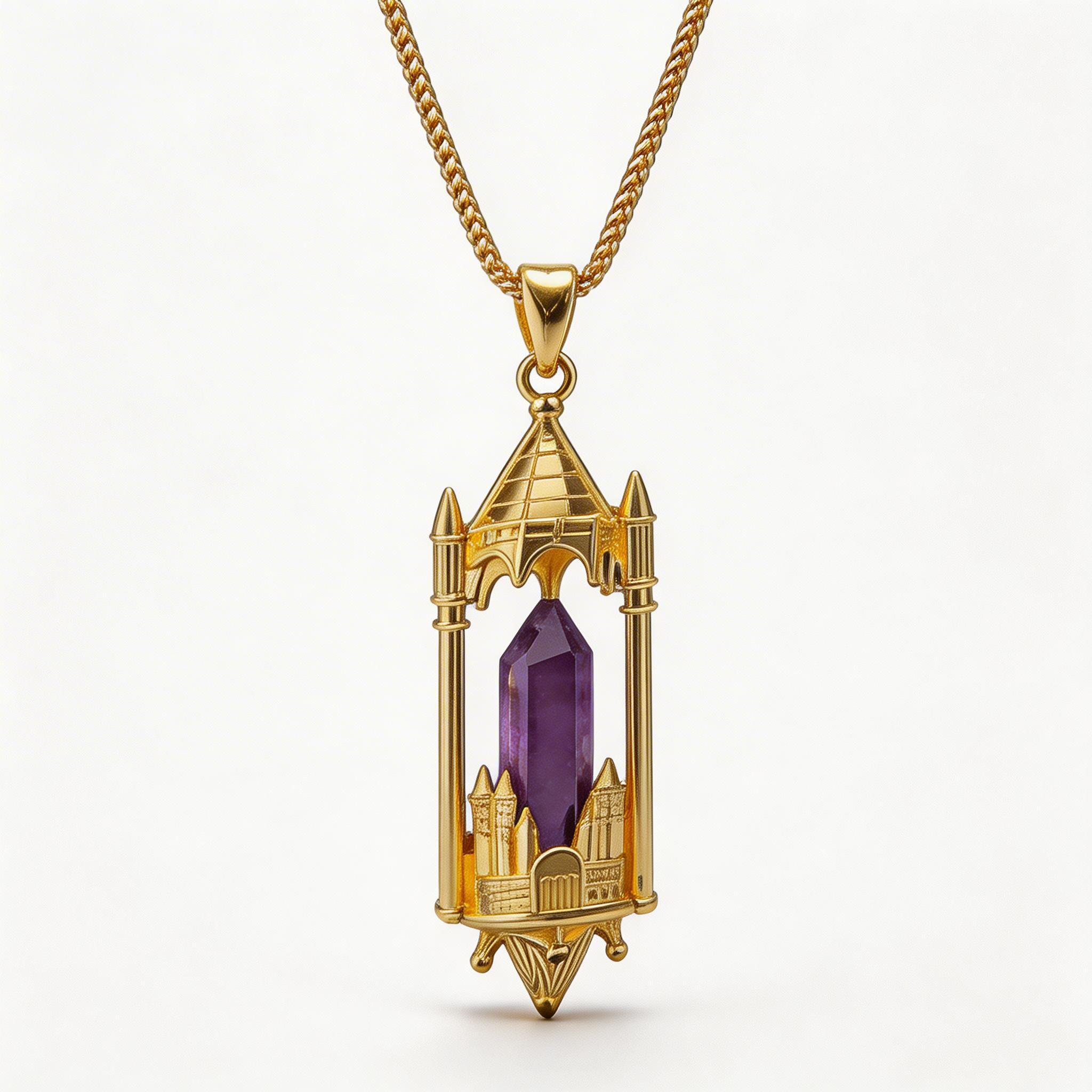 RYS Fantasy Castle Natural Crystal Point Pendant | Multi-Metal (Titanium/Silver/Gold) Options, Includes Chain