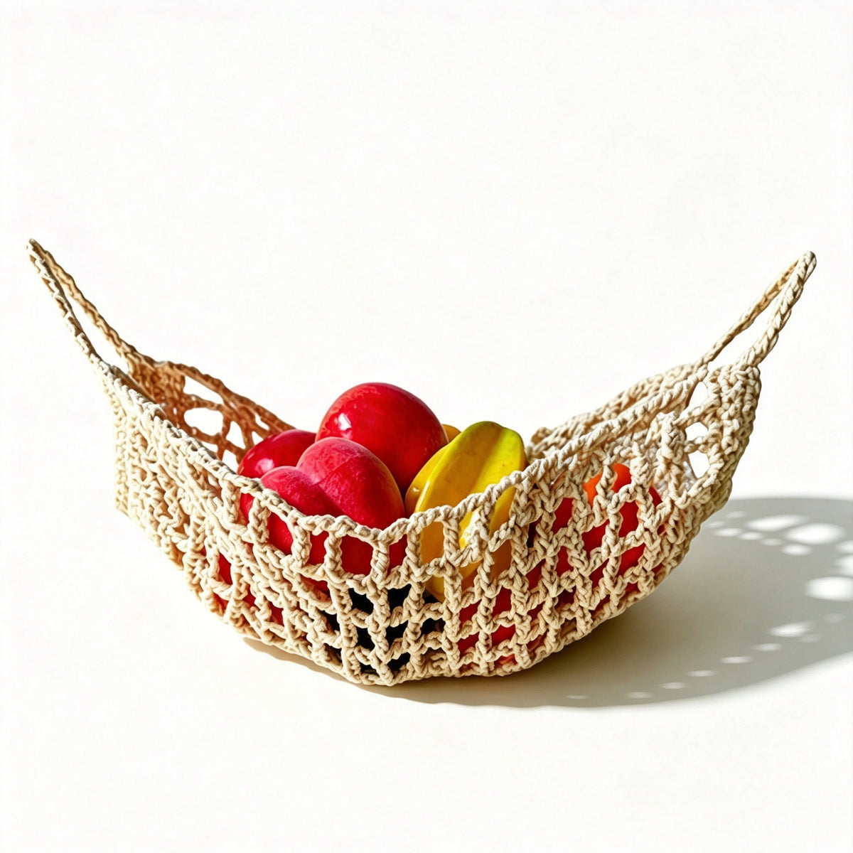 JXG Handwoven Cotton Storage Net Bag Wall Hanging Fruit Vegetable Organizer Ins Style Home Decor