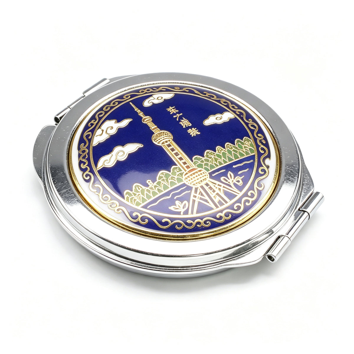 JCJ Vintage Beijing Cloisonne Compact Mirror, Antique Export‑Stock Enamel Collectible Makeup Mirror, Cultural Art Gift