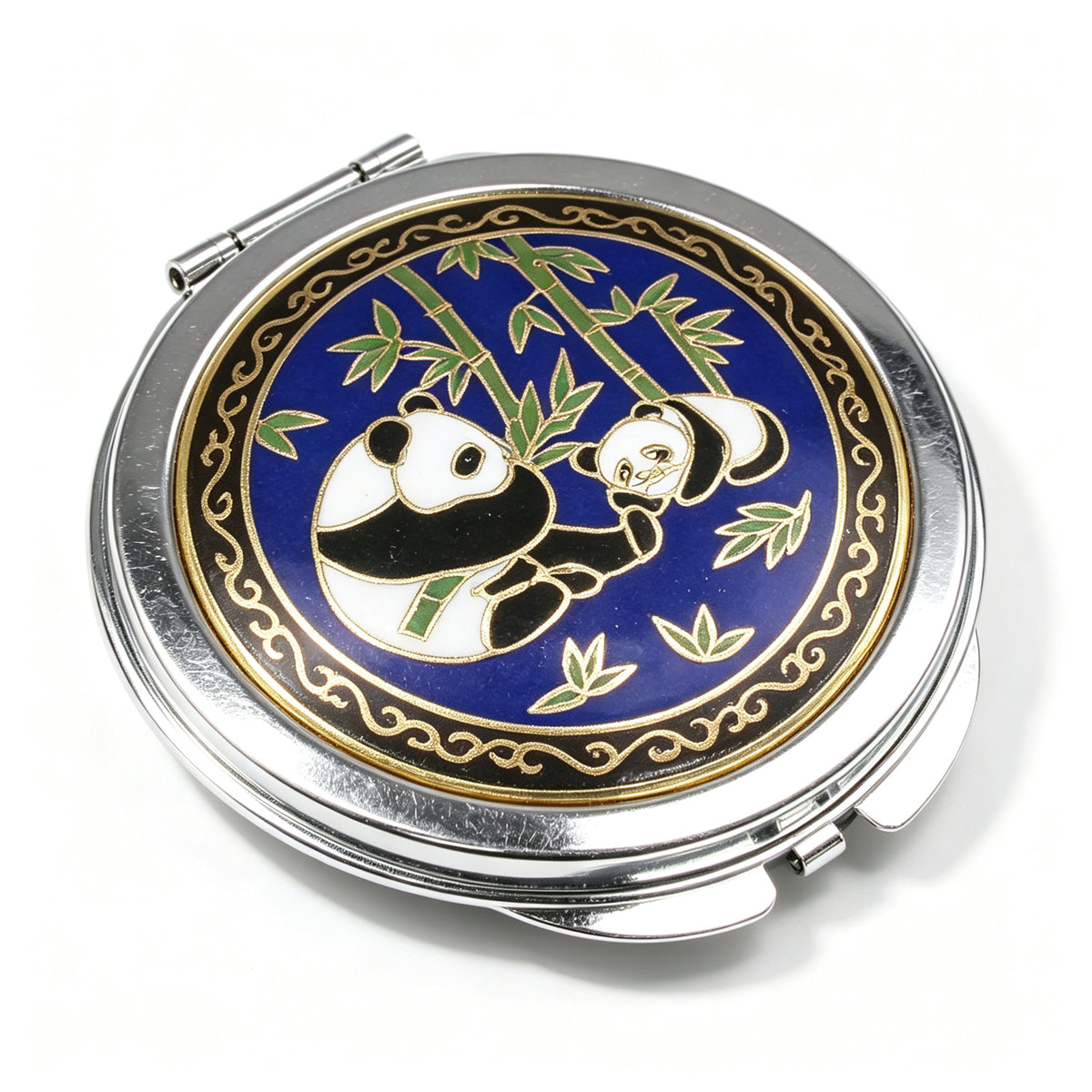 JCJ Vintage Beijing Cloisonne Compact Mirror, Antique Export‑Stock Enamel Collectible Makeup Mirror, Cultural Art Gift