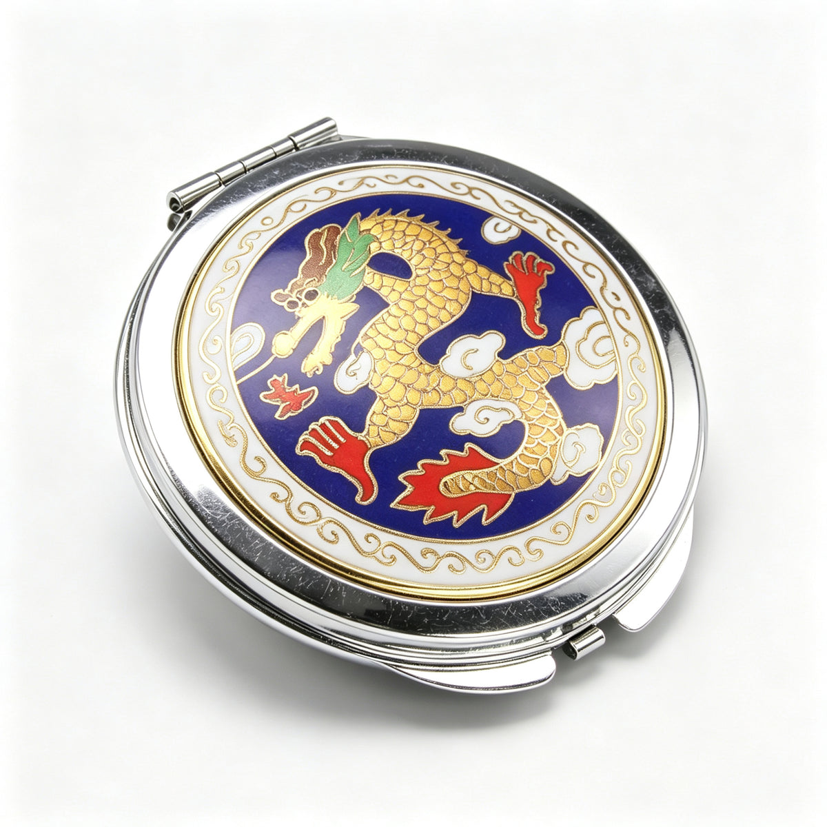 JCJ Vintage Beijing Cloisonne Compact Mirror, Antique Export‑Stock Enamel Collectible Makeup Mirror, Cultural Art Gift