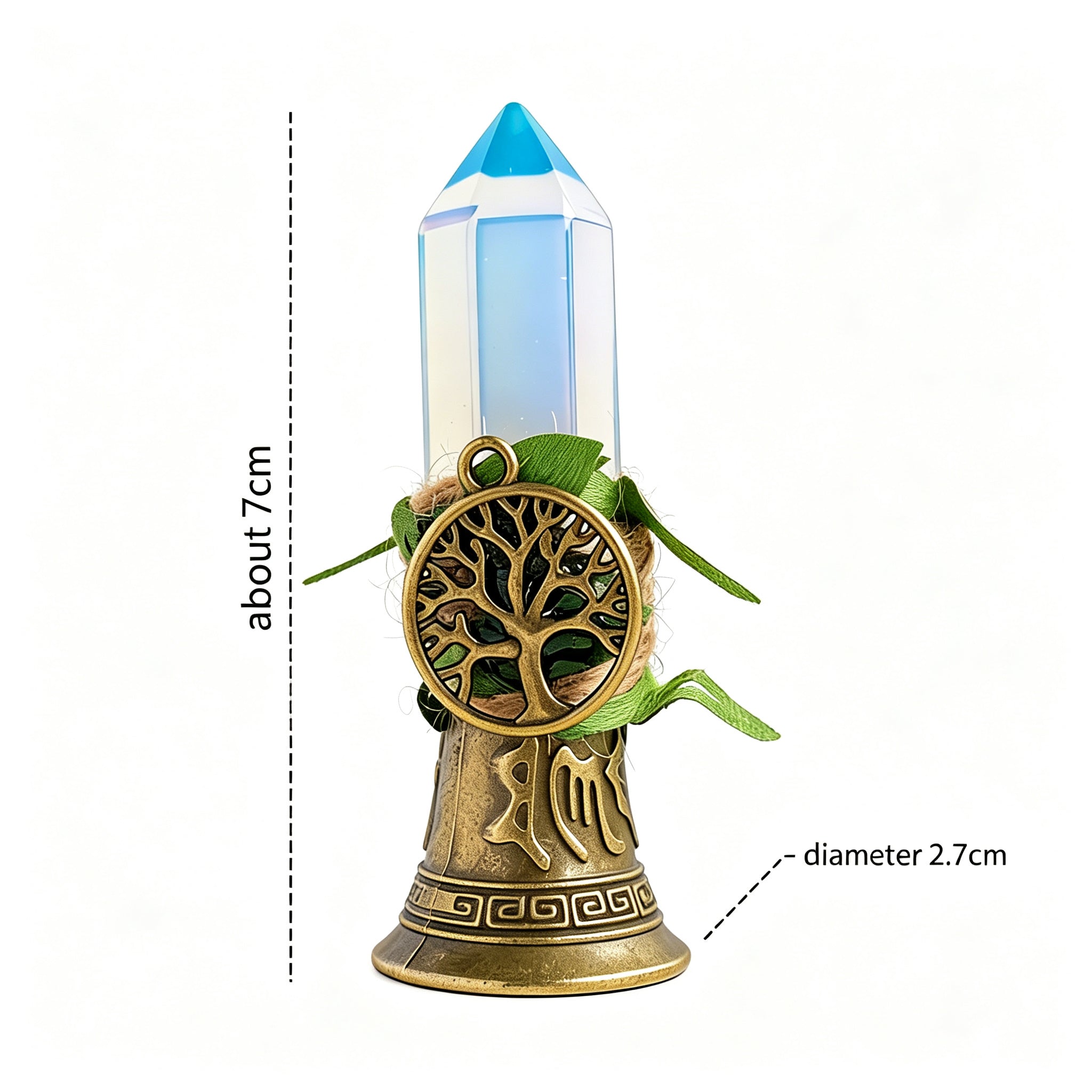 RYS Crystal Point Hand Bell with Tree of Life Charm - Natural Gemstone Decorative Ornament for Home & Spiritual Gifts