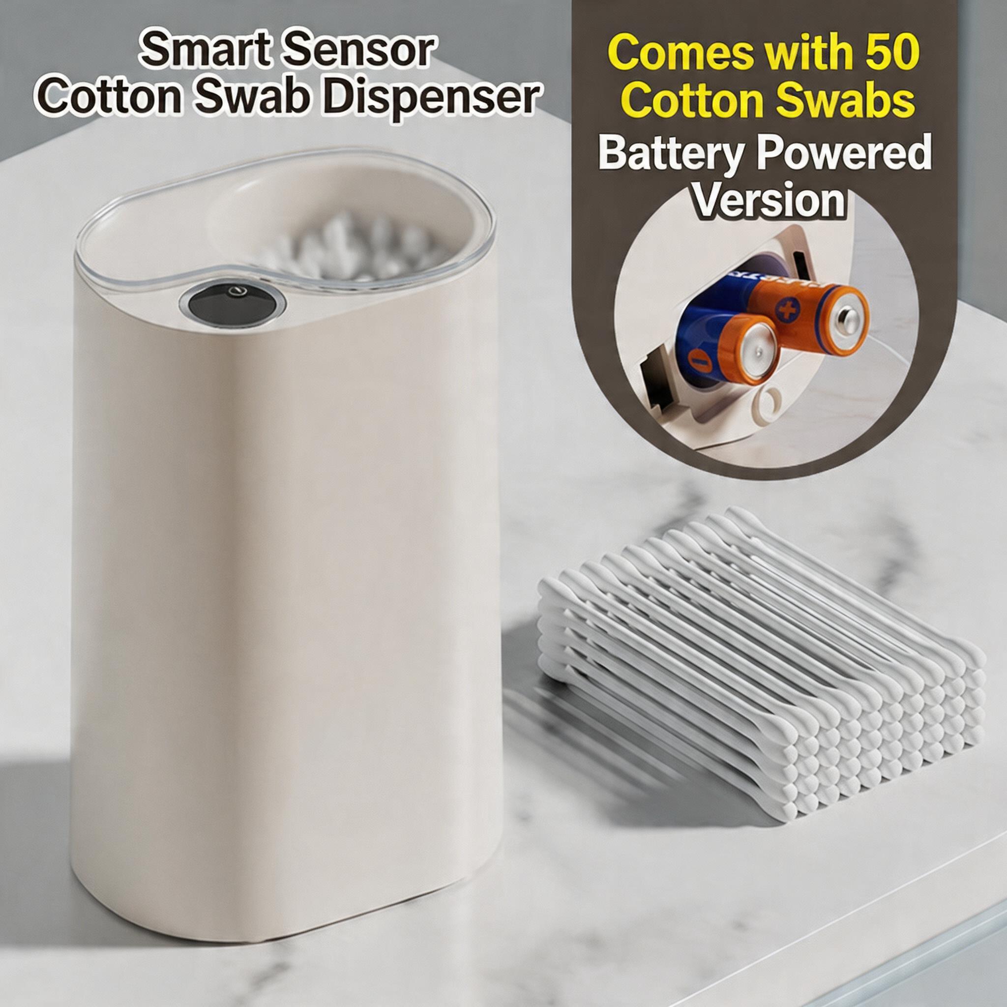 EST Automatic Sensor Cotton Swab Dispenser, Rechargeable/Battery Operated Electric Cotton Bud Storage Box for Bathroom & Home