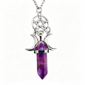 RYS Natural Crystal Double‑Point Hexagonal Column Moon Pentagram Sweater Chain