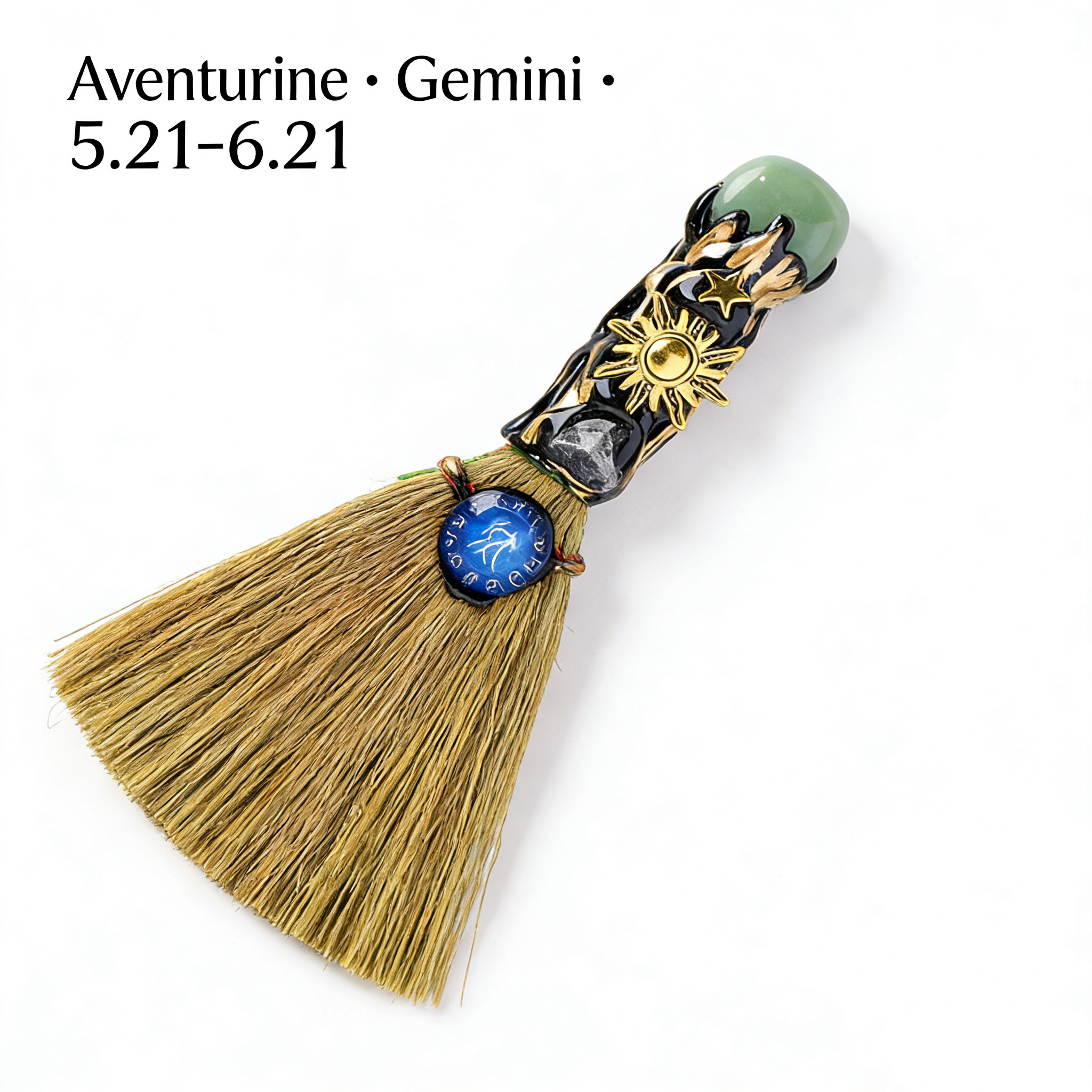 RYS Handmade Witch Broom with Natural Crystal | Zodiac Sign Altar Decor | Aries Amazonite Mini Broom for Wiccan & Pagan Gifts