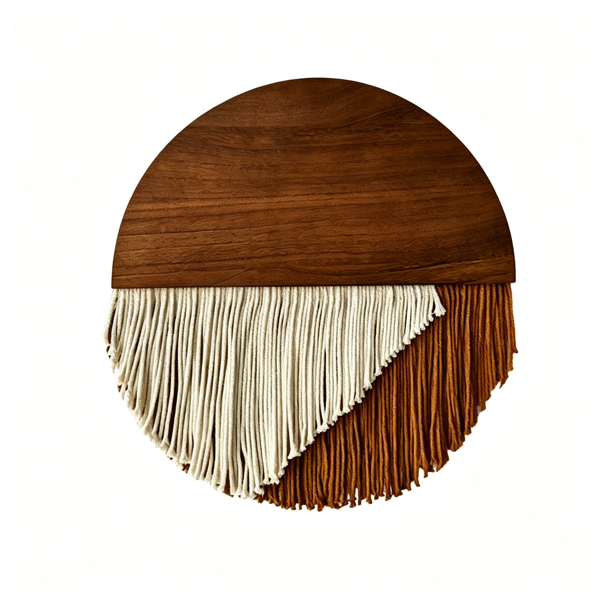 JXG Half‑Round Wood Board Cotton Rope Tassel Wall Tapestry Boho Wall Hanging Decor