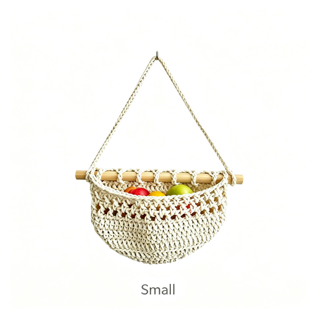 JXG Hand Woven Cotton Wall Hanging Fruit Net Bag Removable Wall Mount Vegetable Storage Basket For Kitchen Home Decor