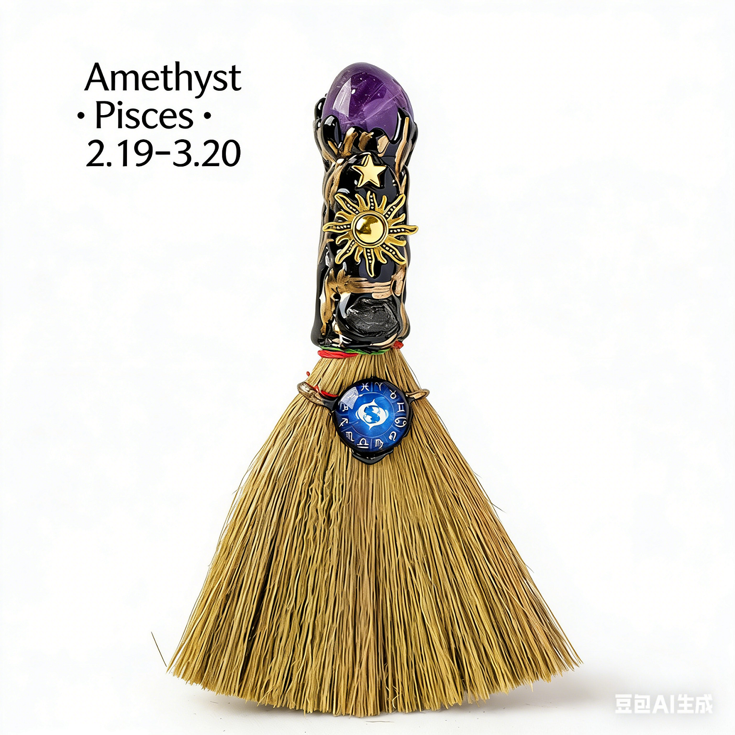 RYS Handmade Witch Broom with Natural Crystal | Zodiac Sign Altar Decor | Aries Amazonite Mini Broom for Wiccan & Pagan Gifts