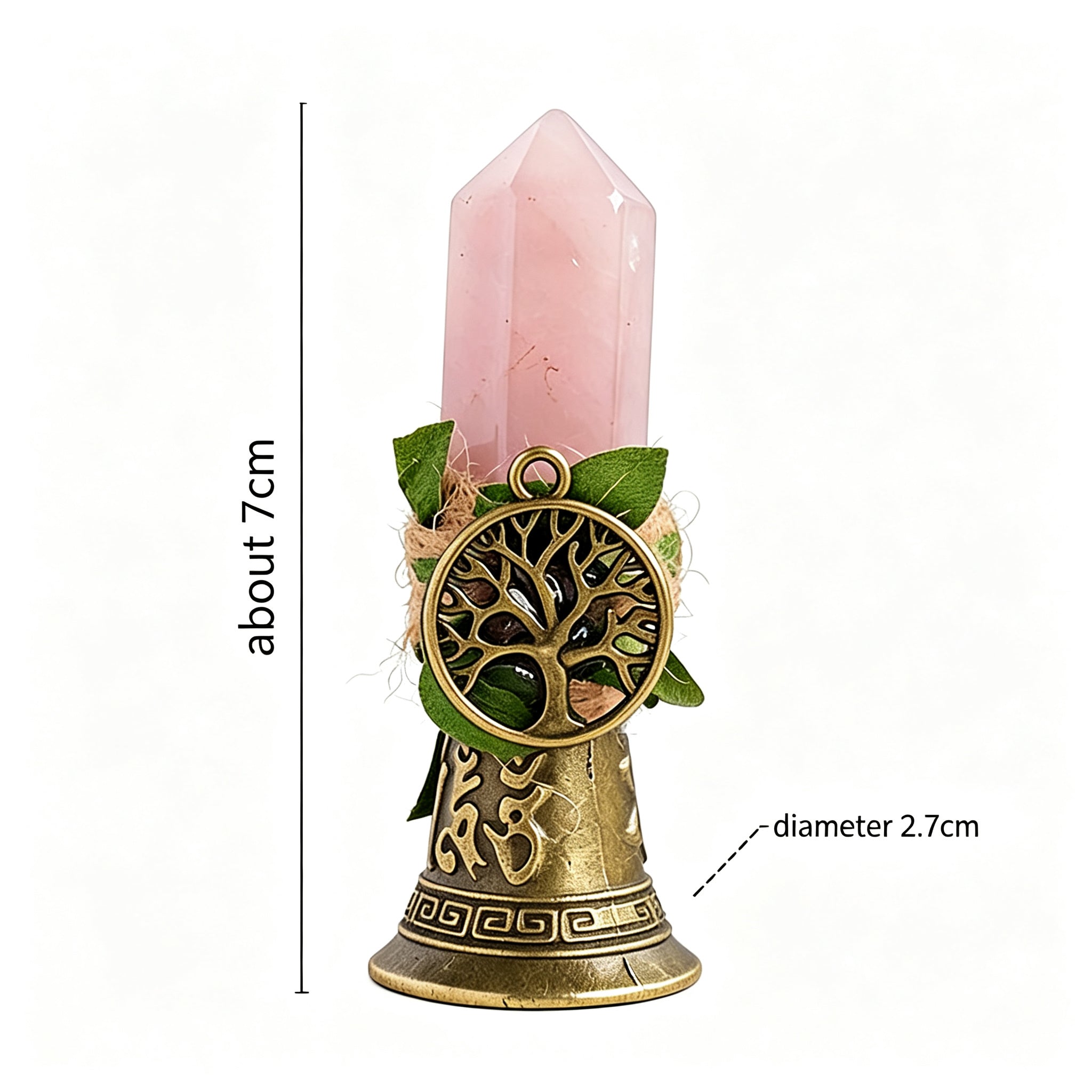 RYS Crystal Point Hand Bell with Tree of Life Charm - Natural Gemstone Decorative Ornament for Home & Spiritual Gifts