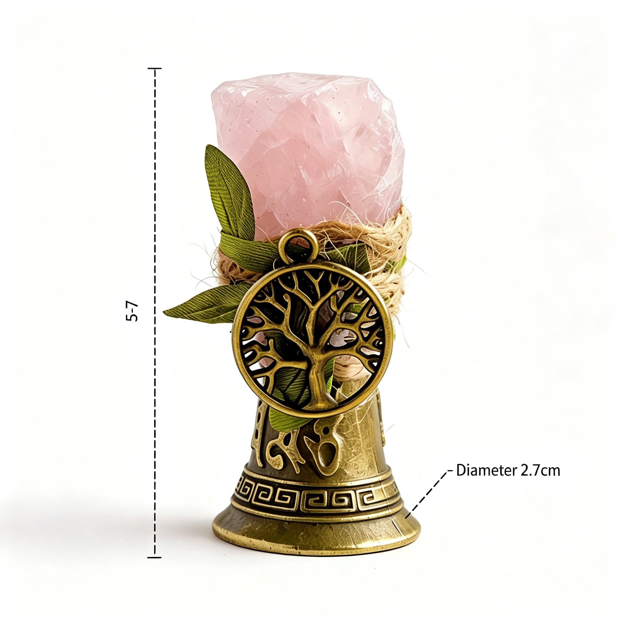 RYS Crystal Point Hand Bell with Tree of Life Charm - Natural Gemstone Decorative Ornament for Home & Spiritual Gifts