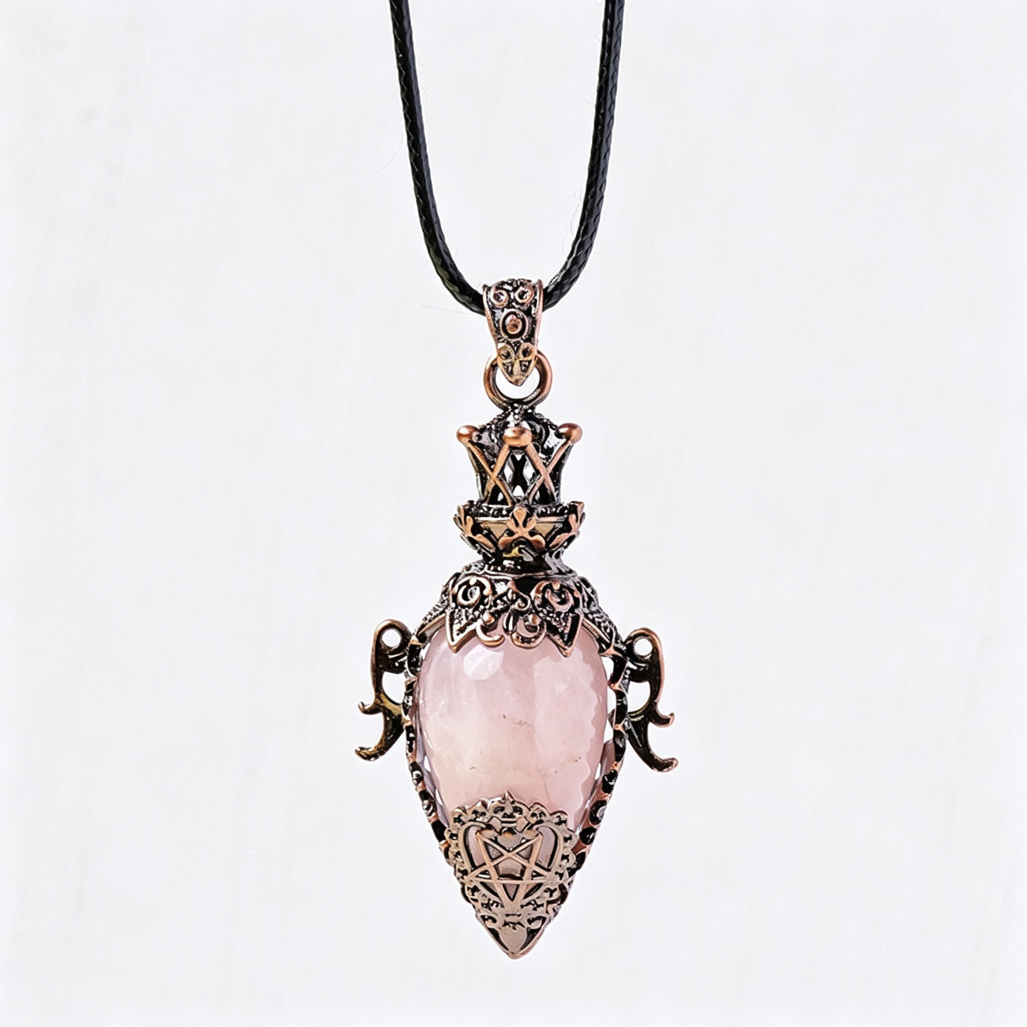 RYS Vintage Bronze Hollow Crystal Bottle Pendant Necklace | Natural Gemstone Drop Pendulum Necklace, 6×3CM Raw Crystal Amulet for Gift