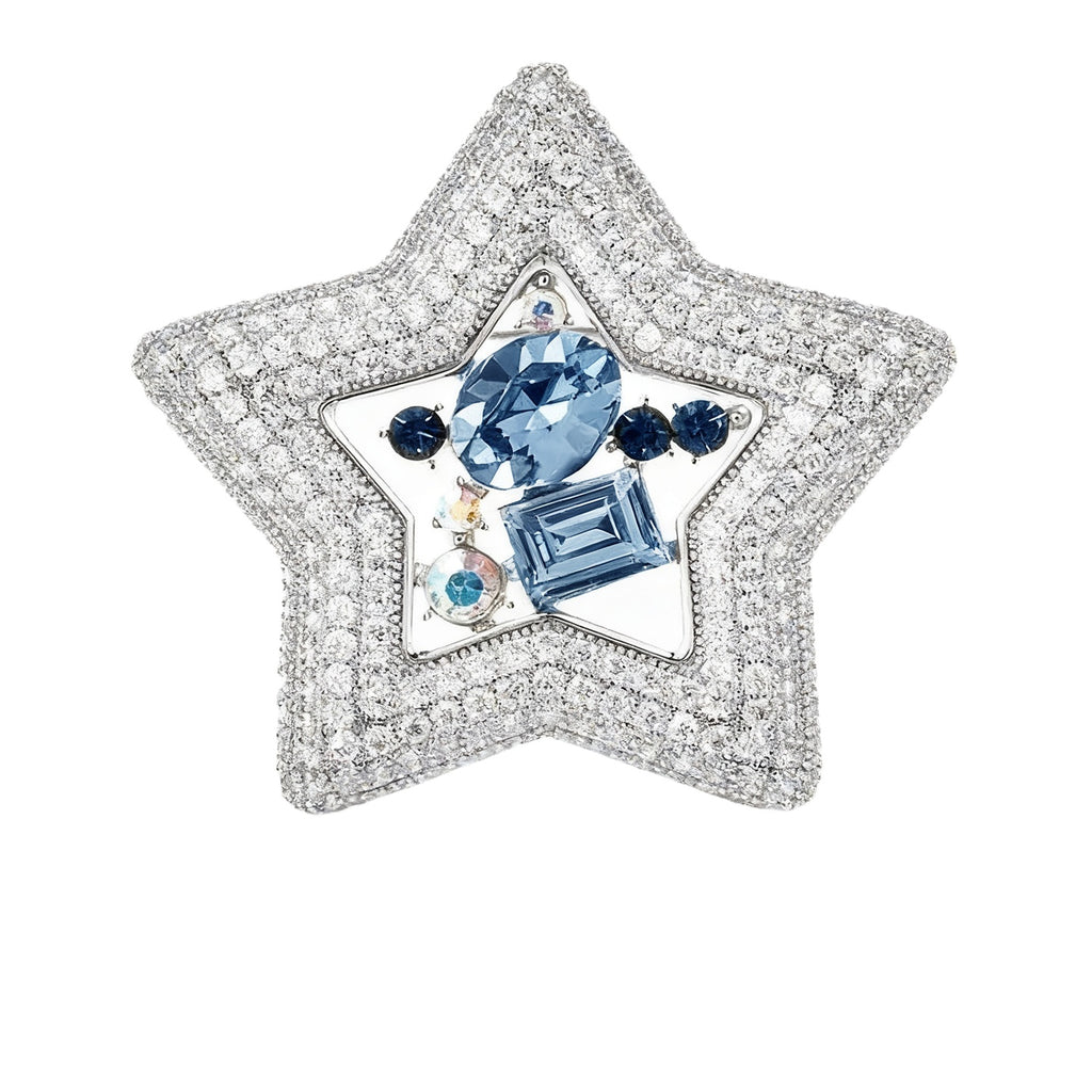 QZY Luxury Star Brooch Rhinestone Crystal Pin Elegant Coat Accessory