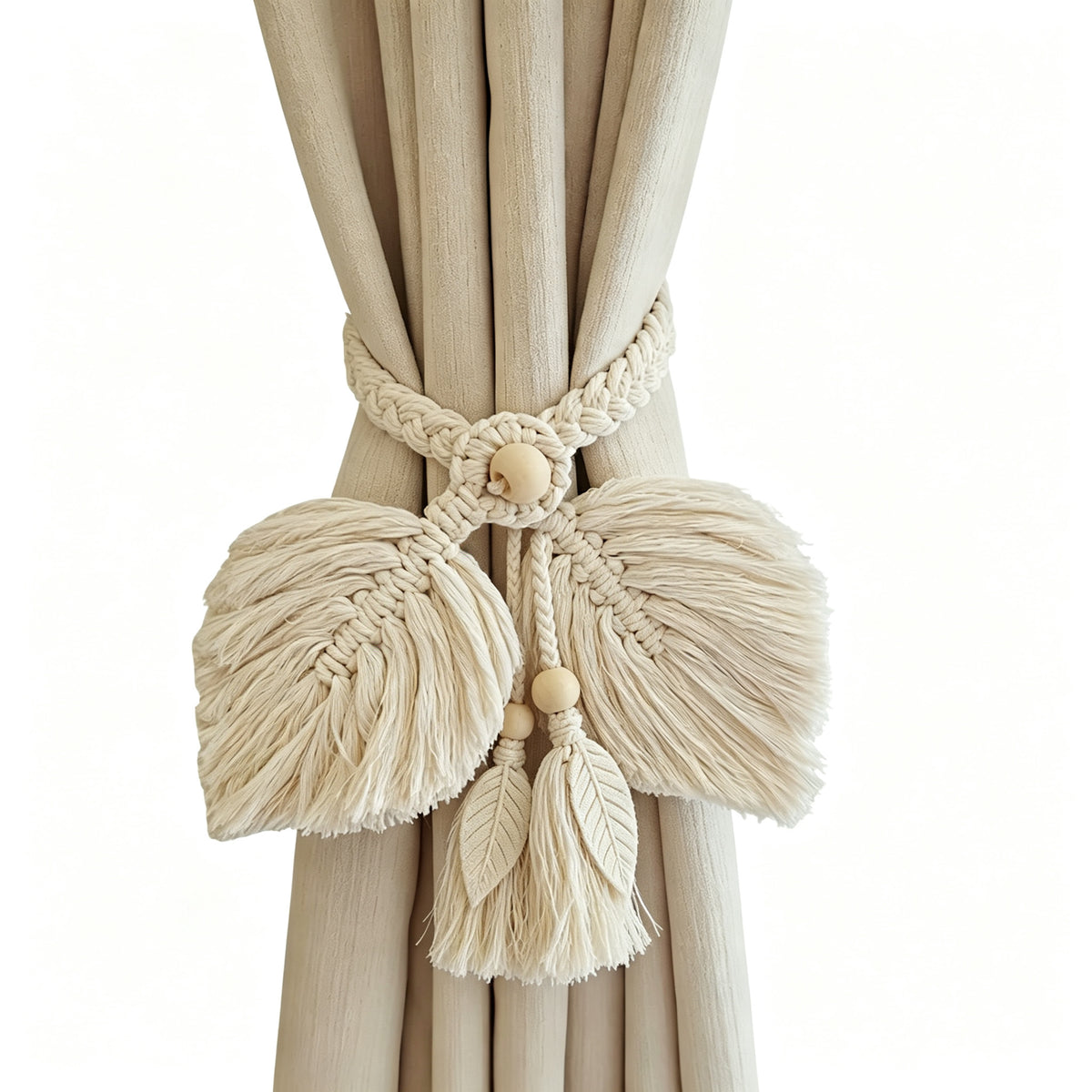JXG Handwoven Macrame Leaf Curtain Tiebacks 2 Pack Cotton Rope Drapery Holdbacks