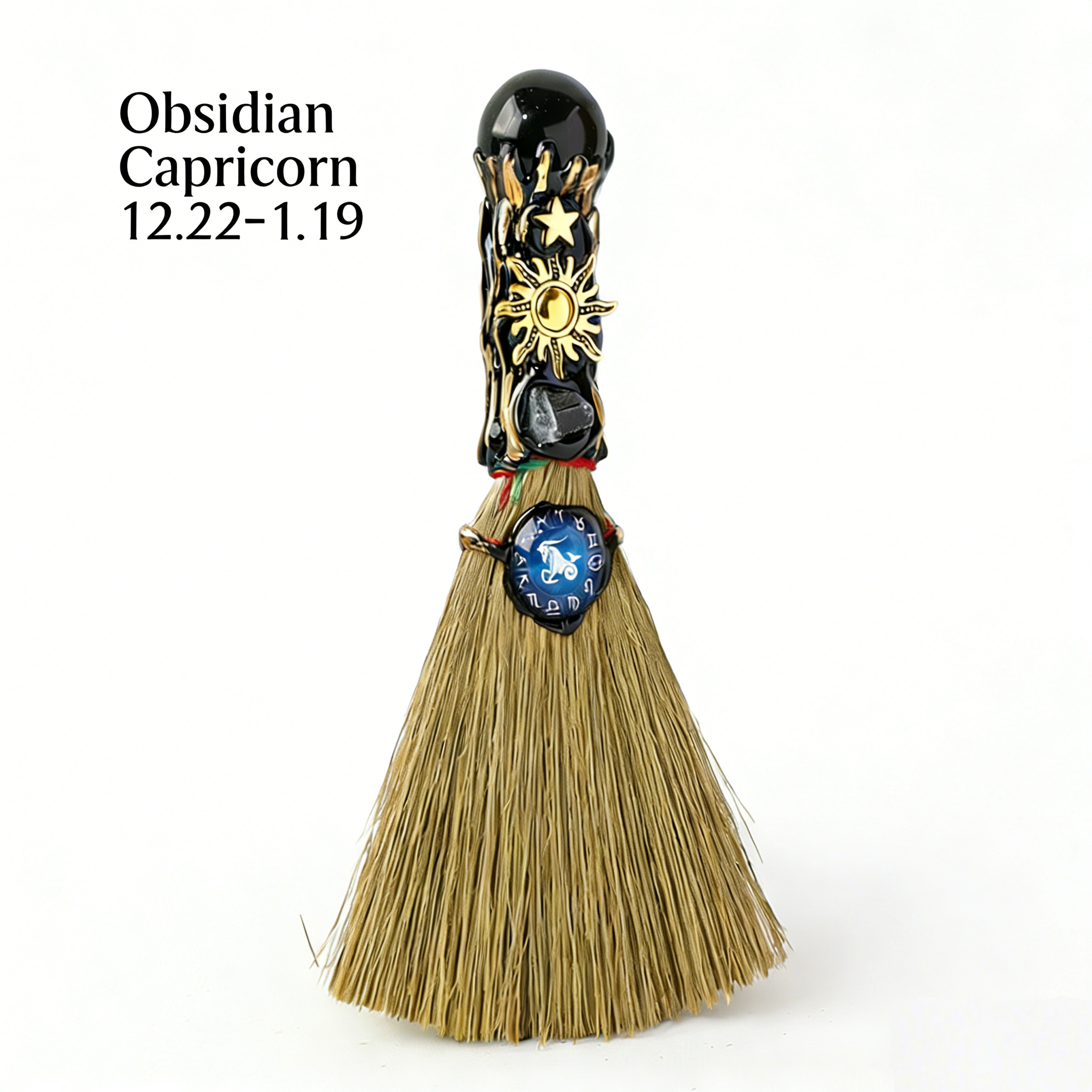RYS Handmade Witch Broom with Natural Crystal | Zodiac Sign Altar Decor | Aries Amazonite Mini Broom for Wiccan & Pagan Gifts
