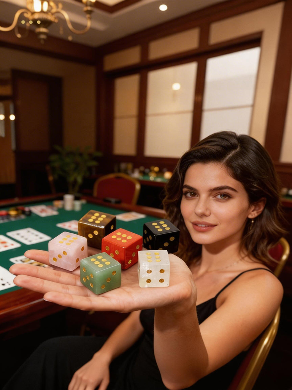 RYS Natural Crystal Gemstone Square Dice | Multi-Material Options, Hand-Carved Gold-Point Collectible & Play Piece