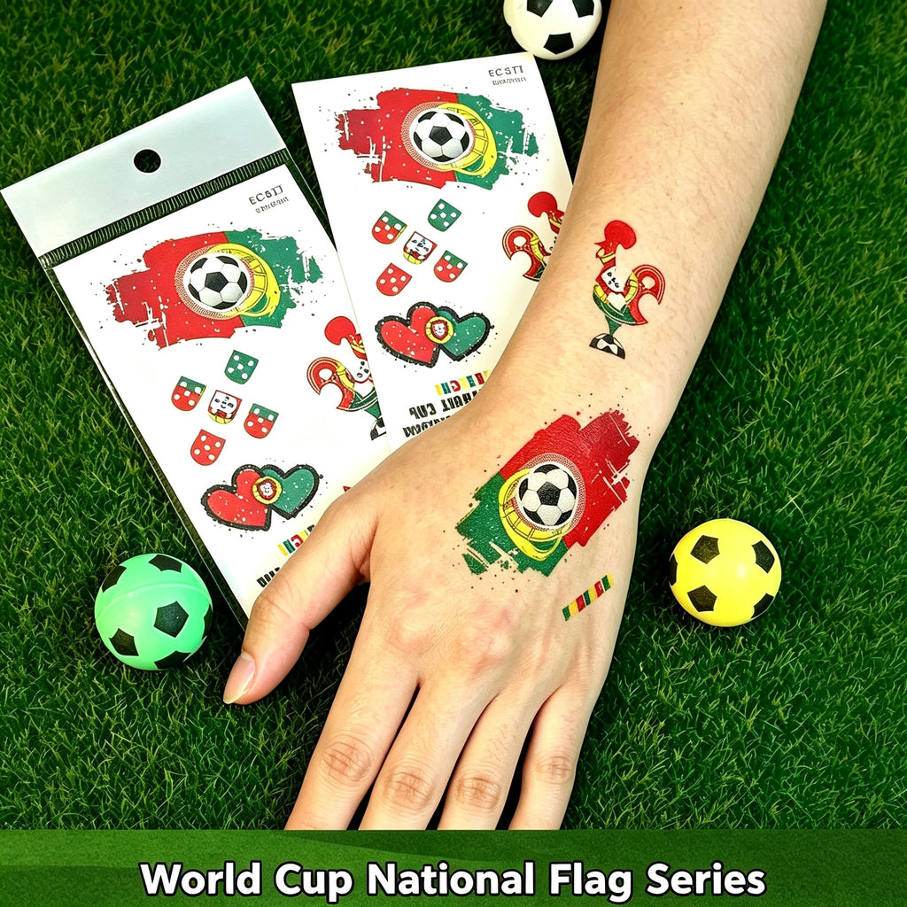 RCT 2026 World Cup Waterproof Flag Temporary Tattoos – 5 Pack | Safe Soy Ink, RoHS CE CPC UKCA Certified