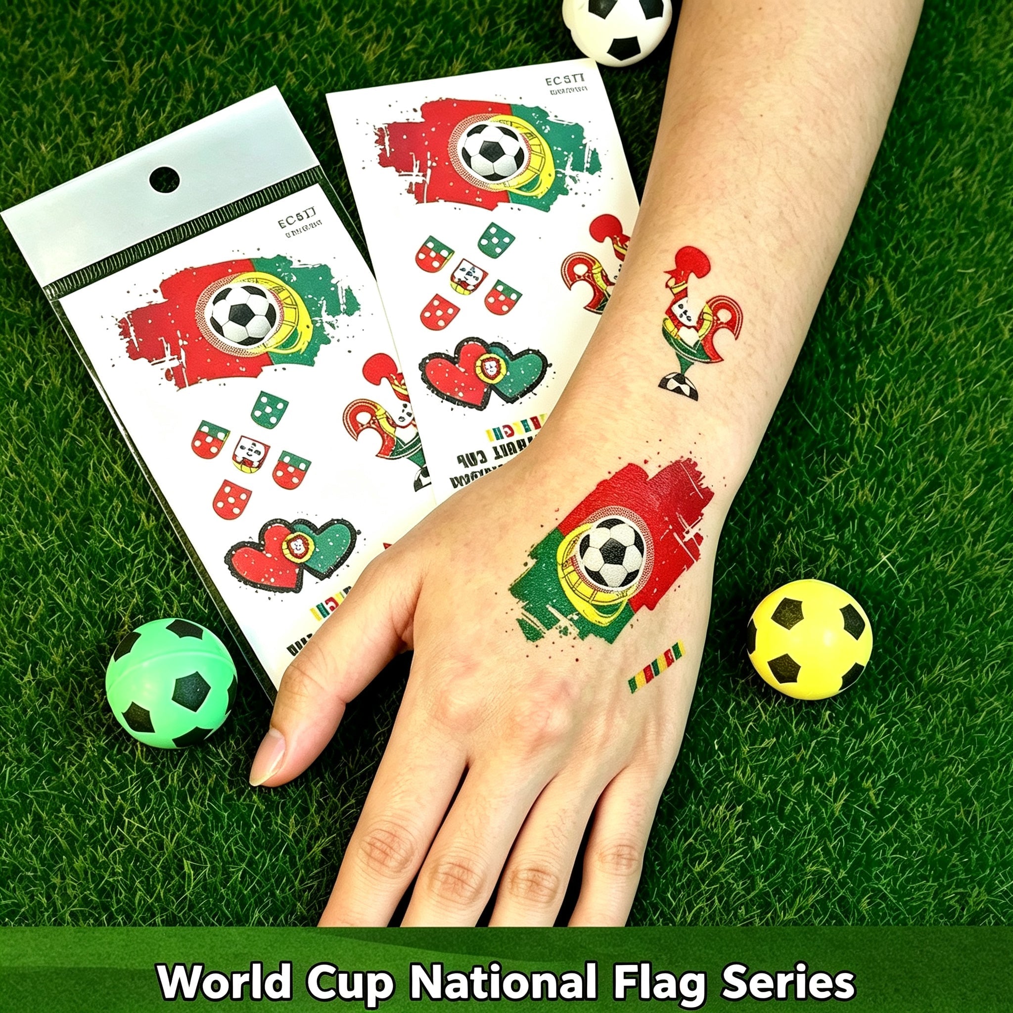 RCT 2026 World Cup Waterproof Flag Temporary Tattoos – 5 Pack | Safe Soy Ink, RoHS CE CPC UKCA Certified