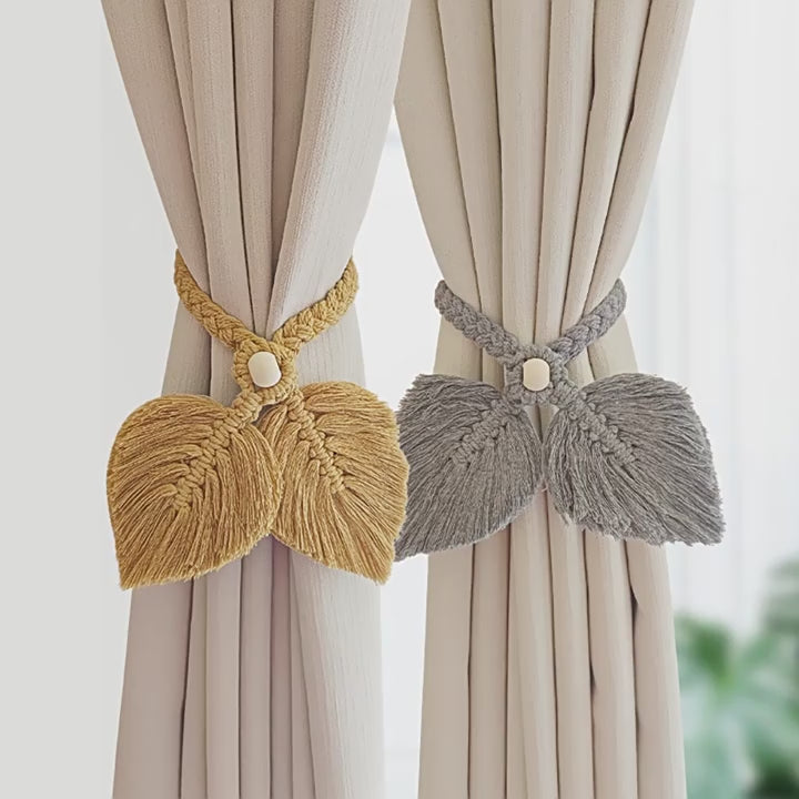 JXG Handwoven Macrame Leaf Curtain Tiebacks 2 Pack Cotton Rope Drapery Holdbacks