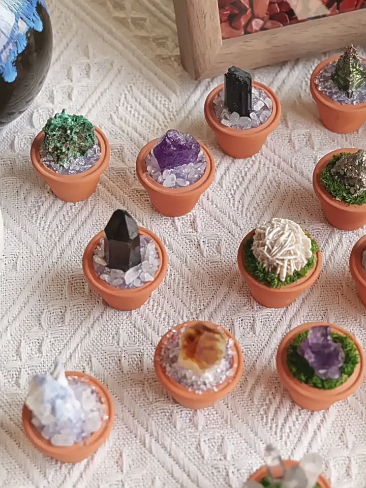RYS Natural Crystal Raw Ore Ceramic Pot Bonsai, Gemstone DIY Potted Ornament, Home Desktop & Car Decor