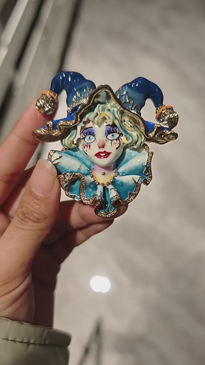 QZY Original Designer Hand Painted Enamel Clown Lady Brooch Unique Clothing Accessory